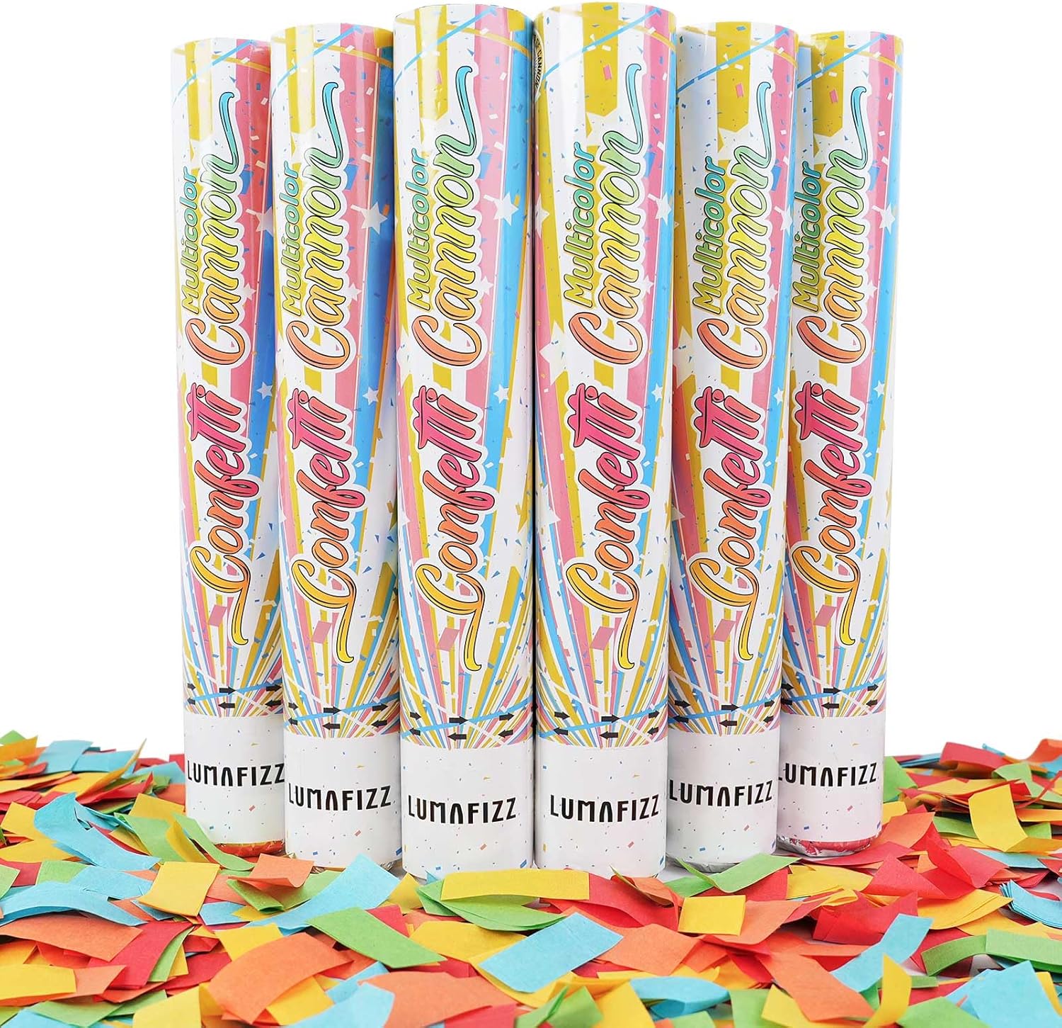 12 InchConfetti Sky [6 Pack Confetti Cannons | Multicolor Confetti Poppers for Wedding Celebration, Birthday Party Christmas Eve and New Year Celebration (Dopamine color)