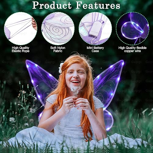 Miniatura 3 de Alas de hadas iluminadas para niñas, alas brillantes y transparentes, mariposa, hada, Halloween, alas de ángel, para niños y adultos