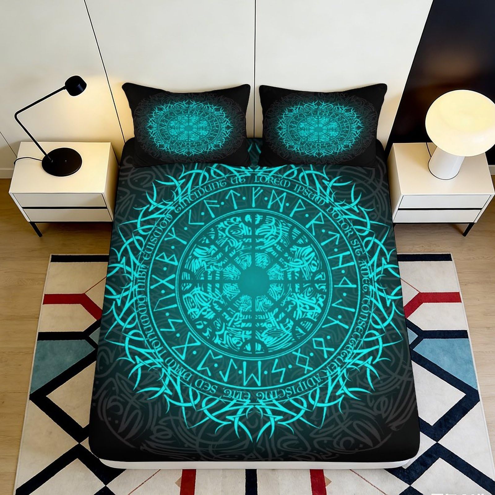 3D Printed Turquoise Mandala Fitted Sheet Microfiber Soft Bedroom Decor Abstract Pattern Mattress Cover 90x200x25cm
