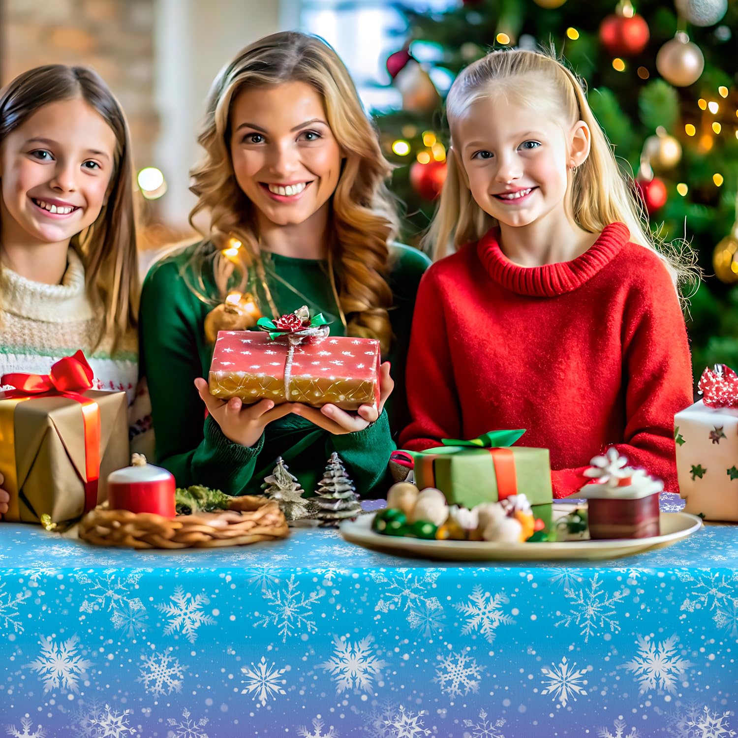 Kaxulvoblig Snowflake Tablecloth,3 Pcs Winter Wonderland Tablecloth Set-Winter Snowflake Party Tableclot,Snowflakes Table Cloth Winter Table Cover for Wonderland Decorations - Image 3
