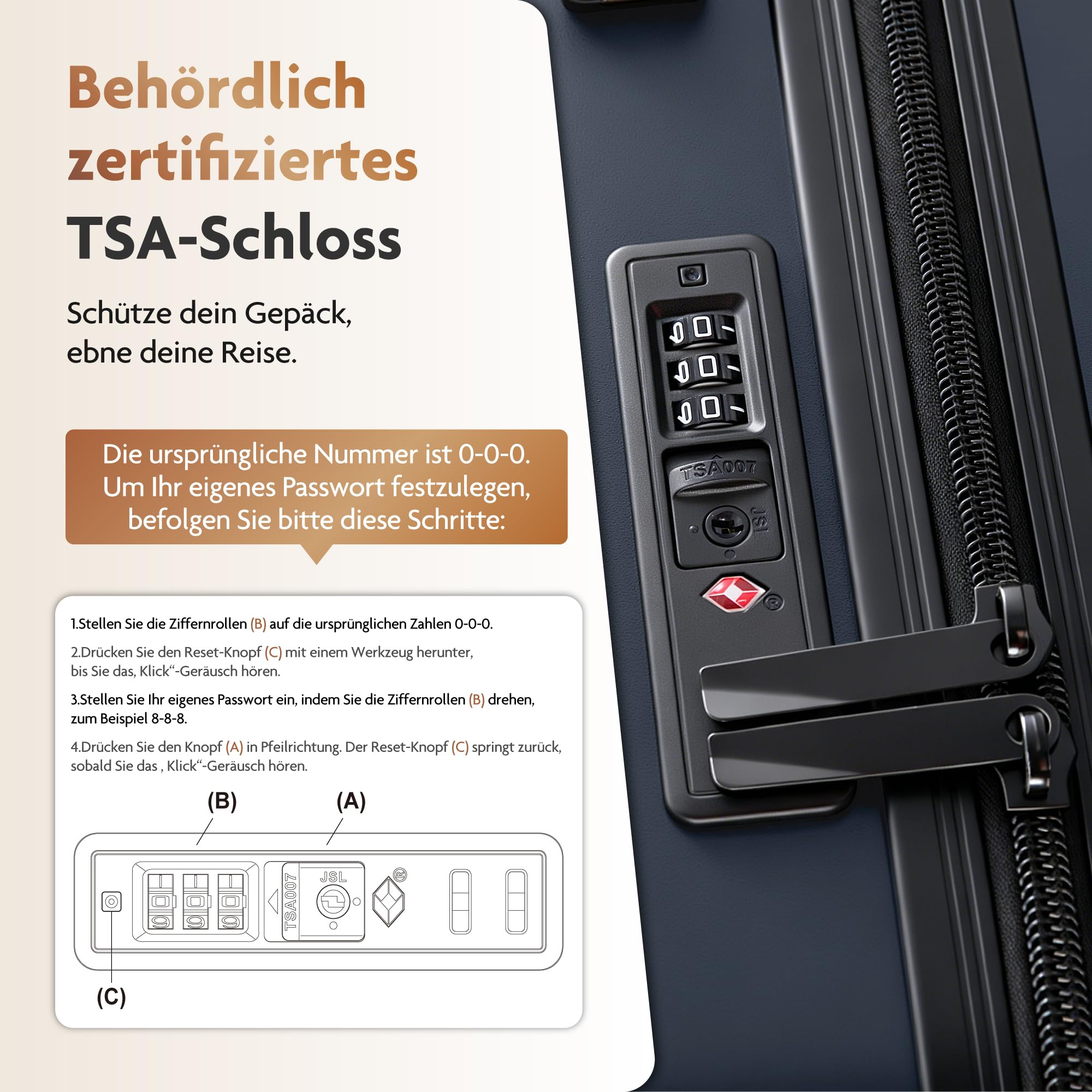 ALPHA CAMP Polycarbonat Koffer L Hartschalenkoffer Reisekoffer mit Rollen | koffer mittel hartschale leicht reißverschluss rollkoffer koffer&trolleys suitcase luggage für reise mit tsa schloss blau