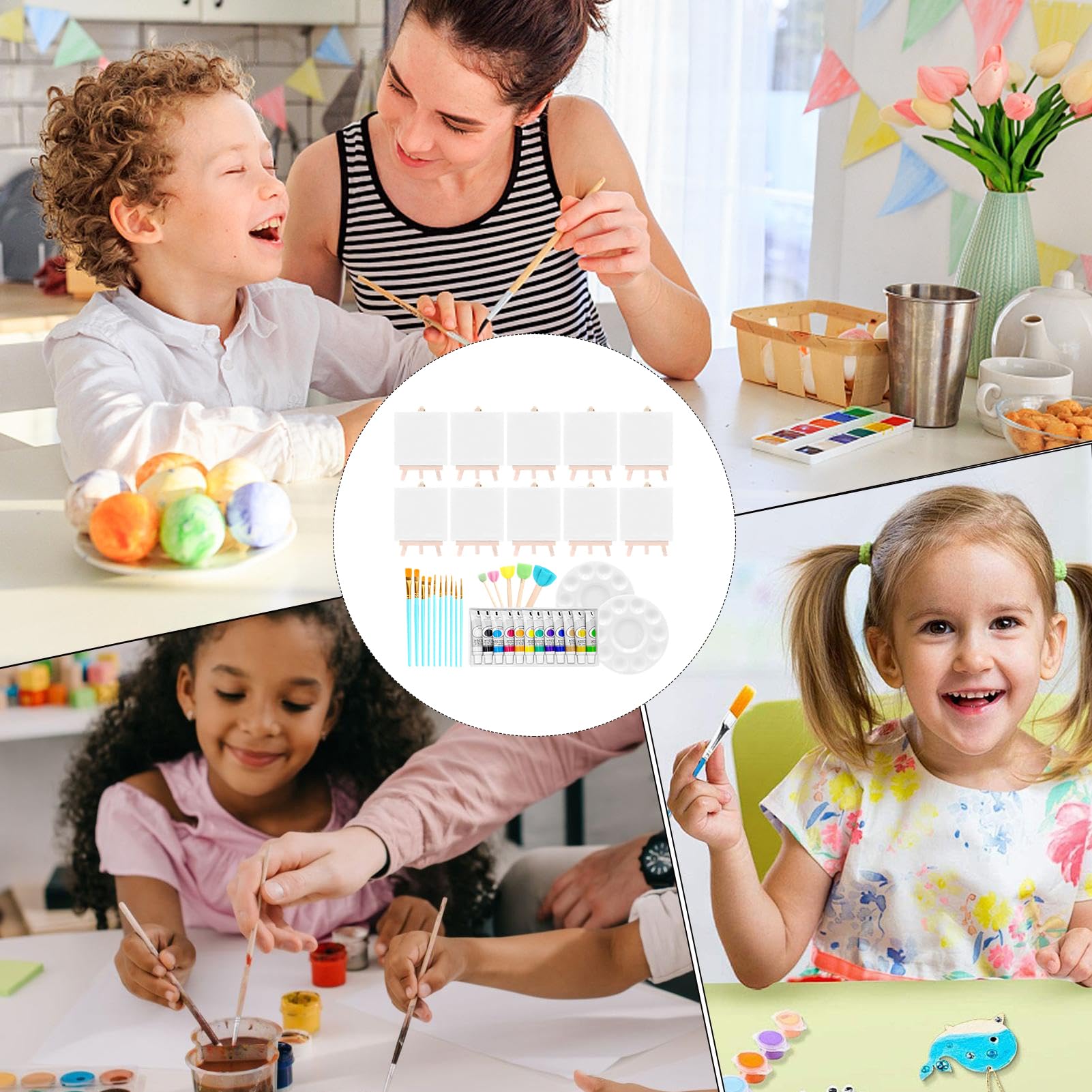 Set Pittura E Tela Forniture Didattiche Lavabili Portatili | Mini Kit Colori Acrilici E Tela 10 Pezzi Per Bambini, Ragazzi, Adulti, Principianti, Artisti, Disegno, Attività Esterna, Fai