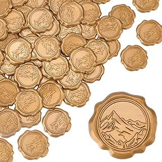 CRASPIRE 60pcs Adhesive Wax Seal Stickers - Mountain Stamp Self Adhesive Gold Vintage Envelope Stickers for Wedding Invitation Cards, Party Favors, Craft Gift
