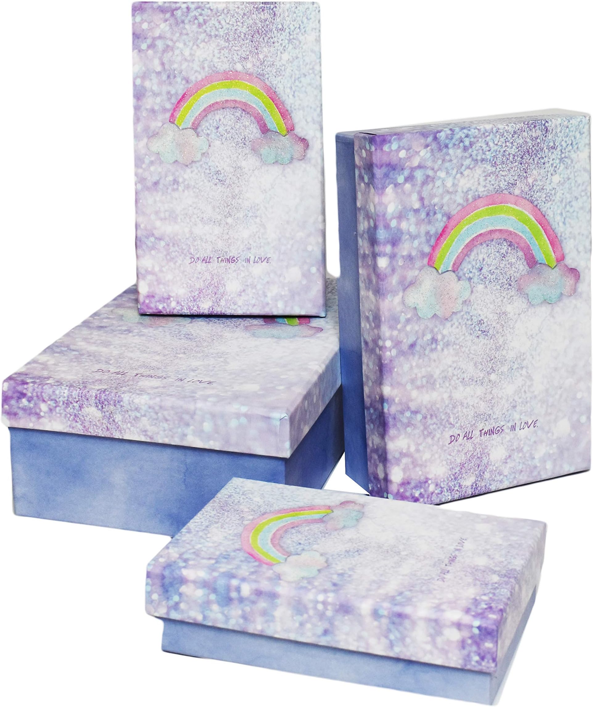 ALEF Elegant Decorative Themed Nesting Gift Boxes -4 Boxes- Nesting Boxes Beautifully Themed and Decorated! (Sm Over the Rainbow)