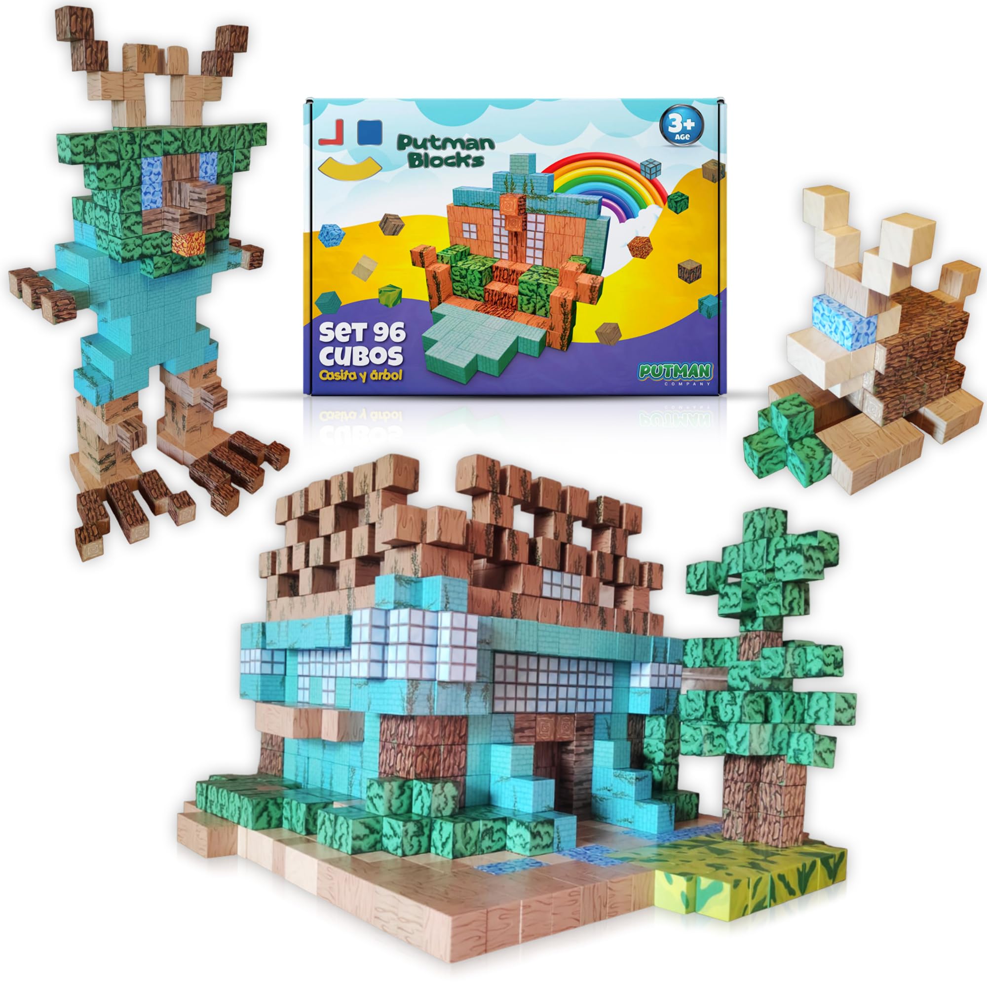 Putman Blocks Bloques Construccion Niños | 96 Piezas | Construccion Niños | Bloques Magneticos Construccion Niños | Bloques de Construcción Magnéticos | Juguetes Niños 3 años