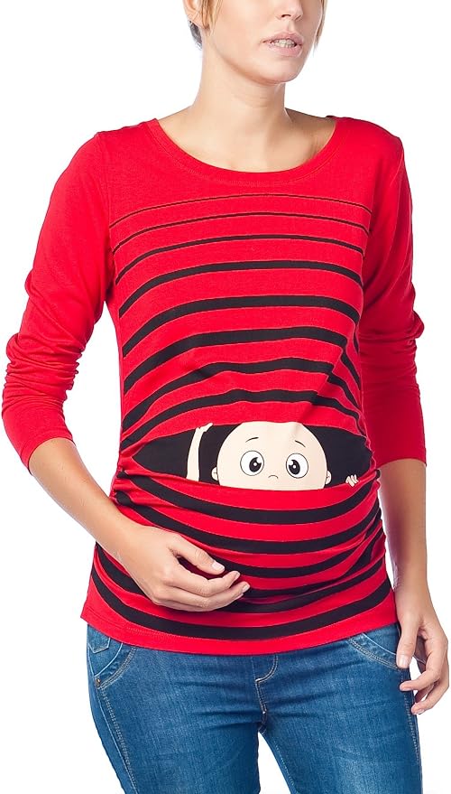 T-Shirt Maternité Manches Longues Femme – Humour Grossesse « Empreinte » Drôle Et Tendance, Confort Extensible Noir XXL
