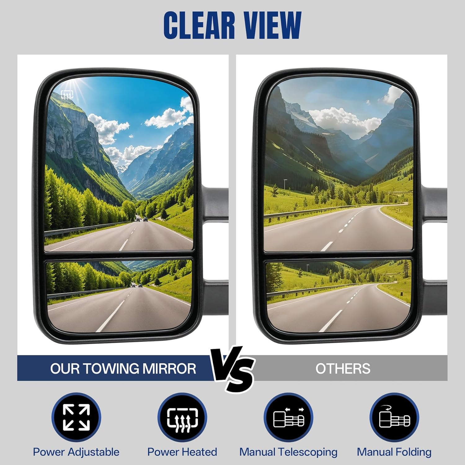 Driver Left Towing Mirrors Power Compatible with 2007-2014 Chevy Silverado 1500 2500HD 3500HD GMC Sierra Yukon Tahoe,Manual Telescoping and Manual Folding Heated Textured Black Side Mirrors