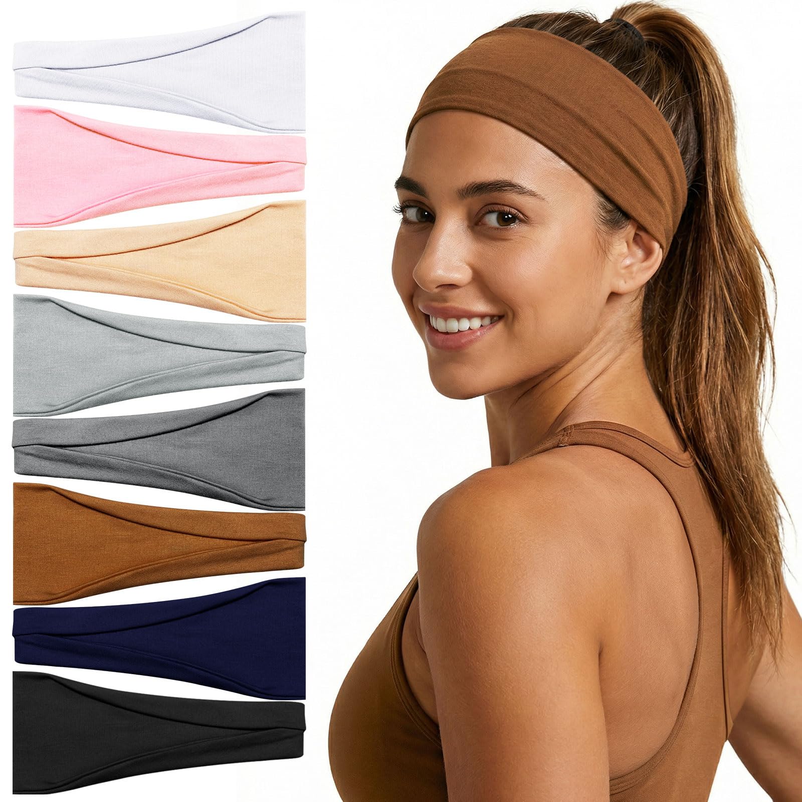 obeoby Fasce per capelli da donna, confezione da 8 fasce larghe alla moda, fasce elastiche per donne per uso quotidiano, sport, yoga, corsa