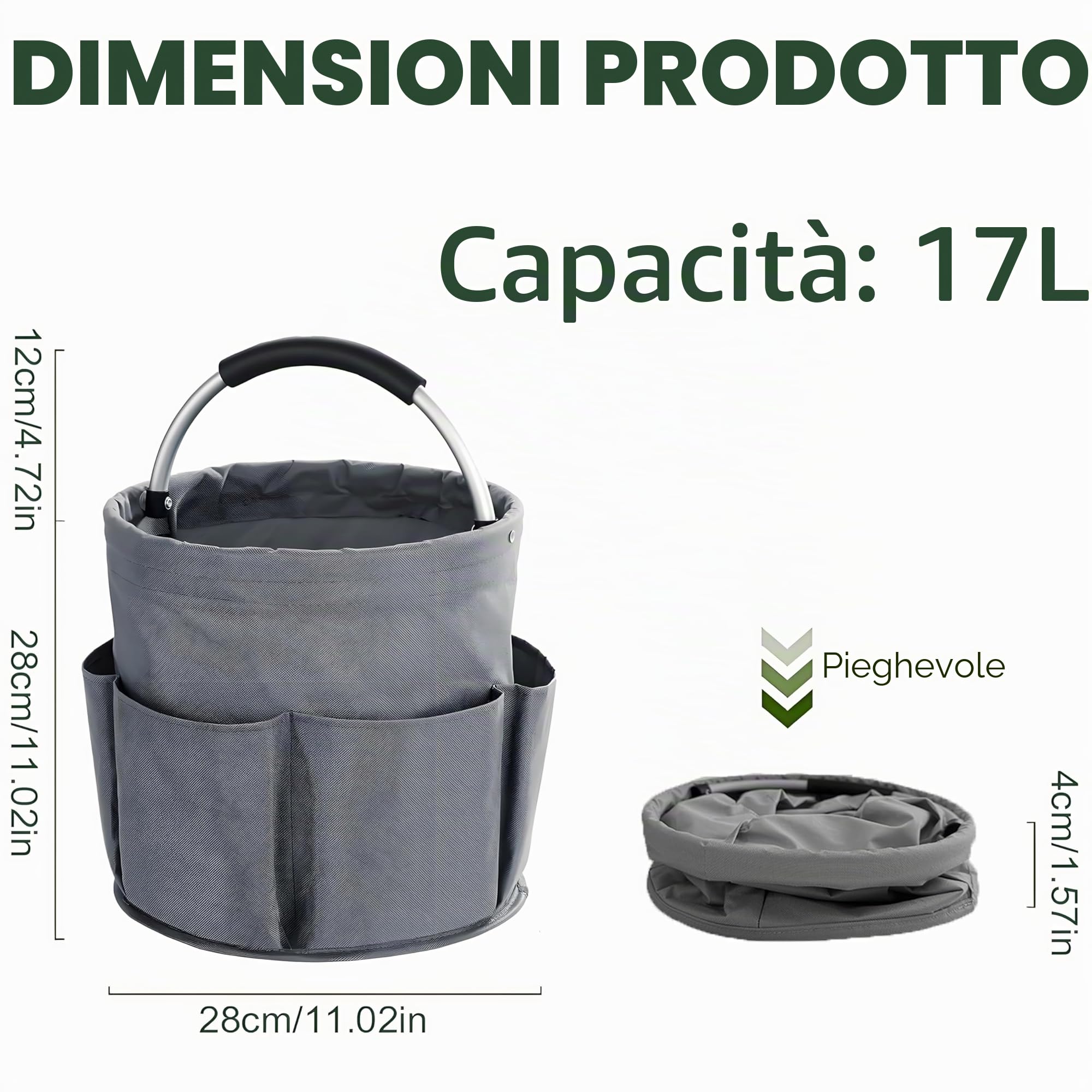 Cestino Pulizie Pieghevole 17L con Manico, Contenitore Porta Detersivi Salvaspazio