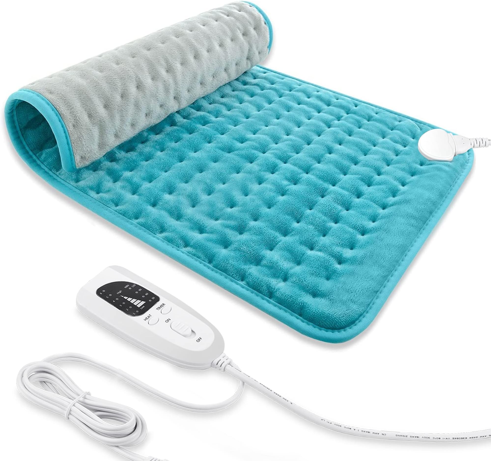 Heating pad, Electric Heat Pad with Automatic Switch-Off and 6 Temperature Levels Heating pad for Back Neck Shoulder Belly Heating Technology - Machine Washable (Blue Grey, 12" x 24")