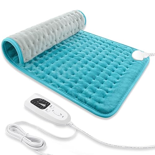 Heating pad, Electric Heat Pad with Automatic Switch-Off and 6 Temperature Levels Heating pad for Back Neck Shoulder Belly Heating Technology - Machine Washable. (12" x 24", Blue Grey) - Blue Grey - 12" x 24"