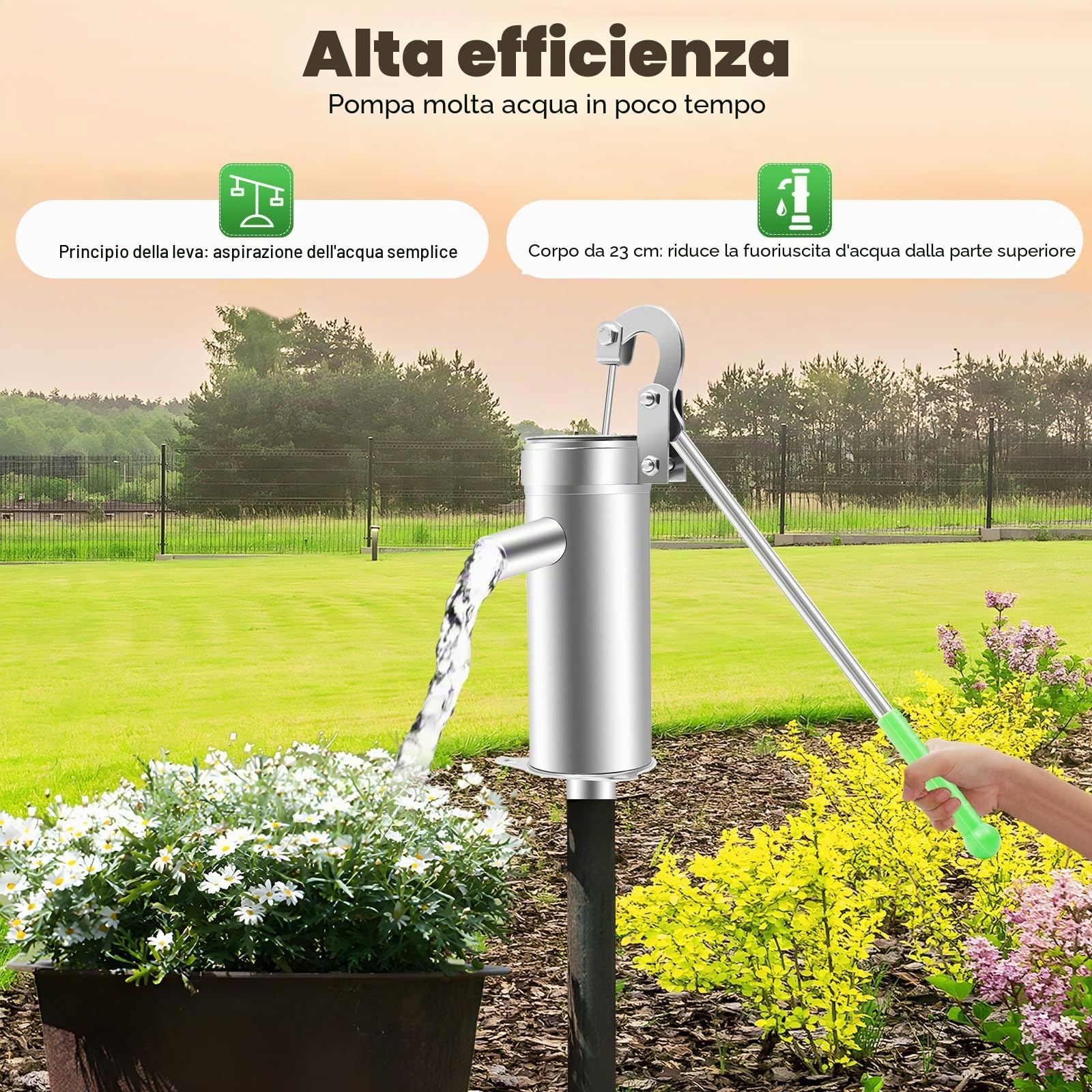 Pompa dell'acqua in acciaio inox, Home pompa da giardino manuale di ricambio, pompa a mano per acque sotterranee fino a 10 m di profondità