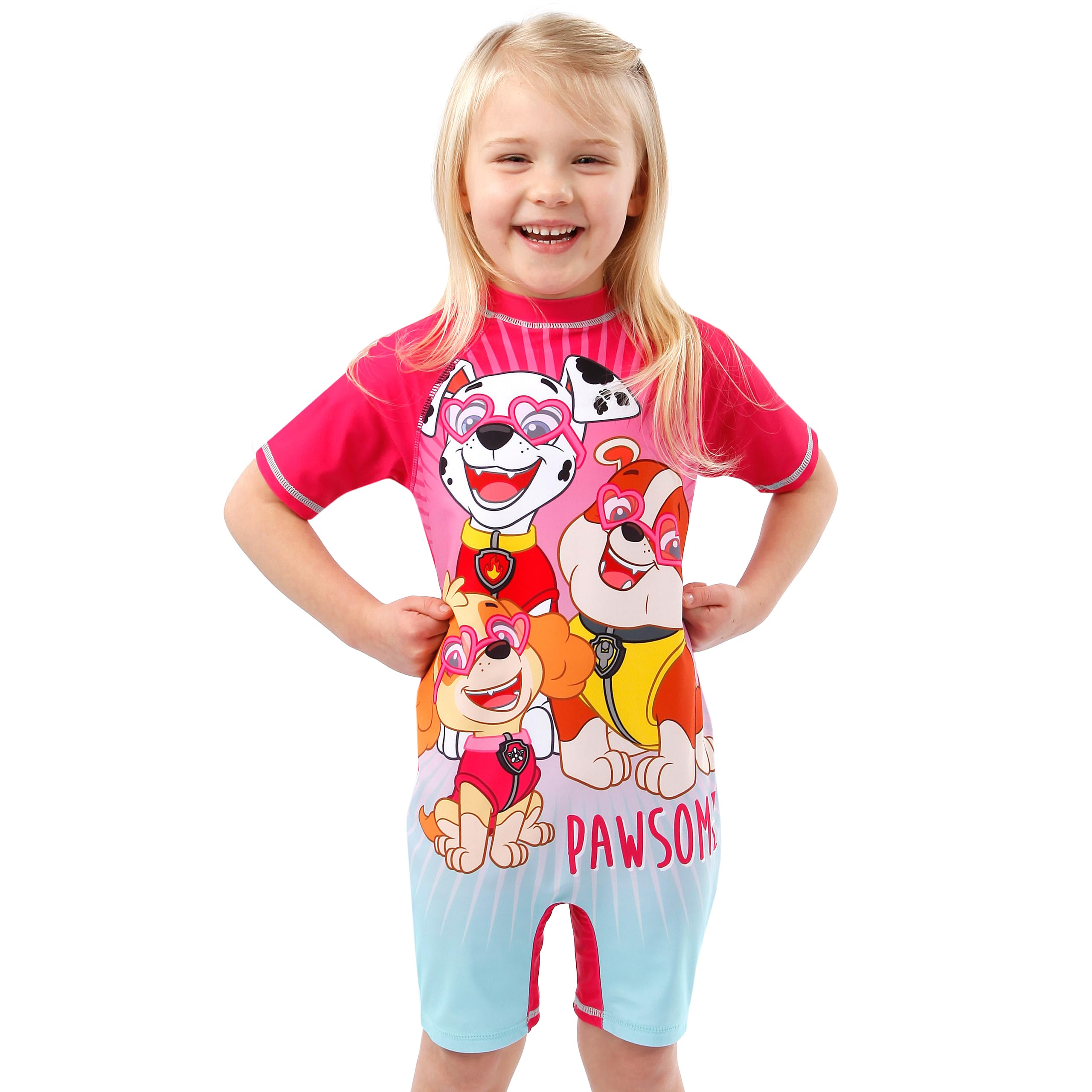 Kostium kąpielowy PAW Patrol | Marshall, Rubble, Skye Strój kąpielowy All In One dla dziewczynek | Kostium kąpielowy dla dziewczynek z krótkimi rękawami