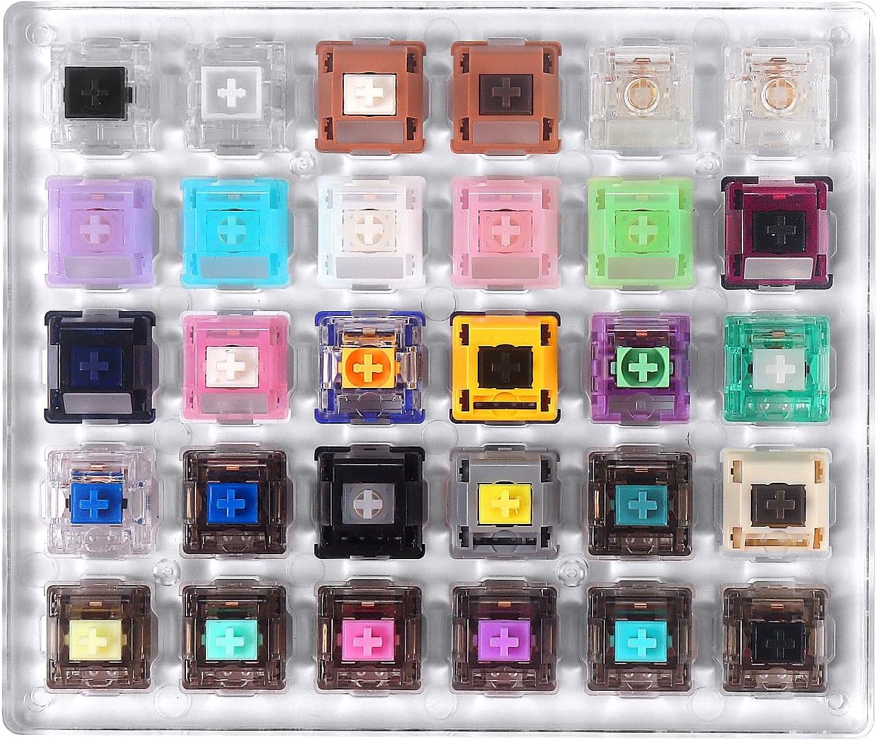 DUROCK Keyboard Switch Tester, 30-Key Switches Sampler with Switch Puller, Ice King Linear Shrimp Silent T1 Tactile POM Piano Black Lotus Sea Glass HE Magnetic Switches Experience Kit (30pcs)