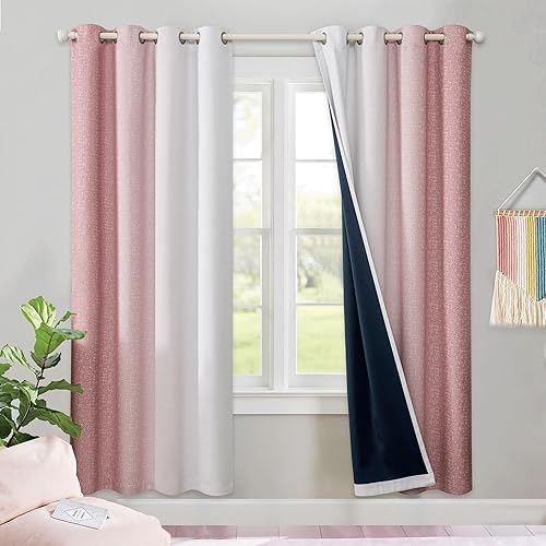 Miniatura 15 de Cortinas Ombre 100% Opacas de 90 Pulgadas de Largo, 2 Paneles para Dormitorio, Sala de Estar, Patrón Degradado Azul y Blanco, Oscurecimiento de Ojal
