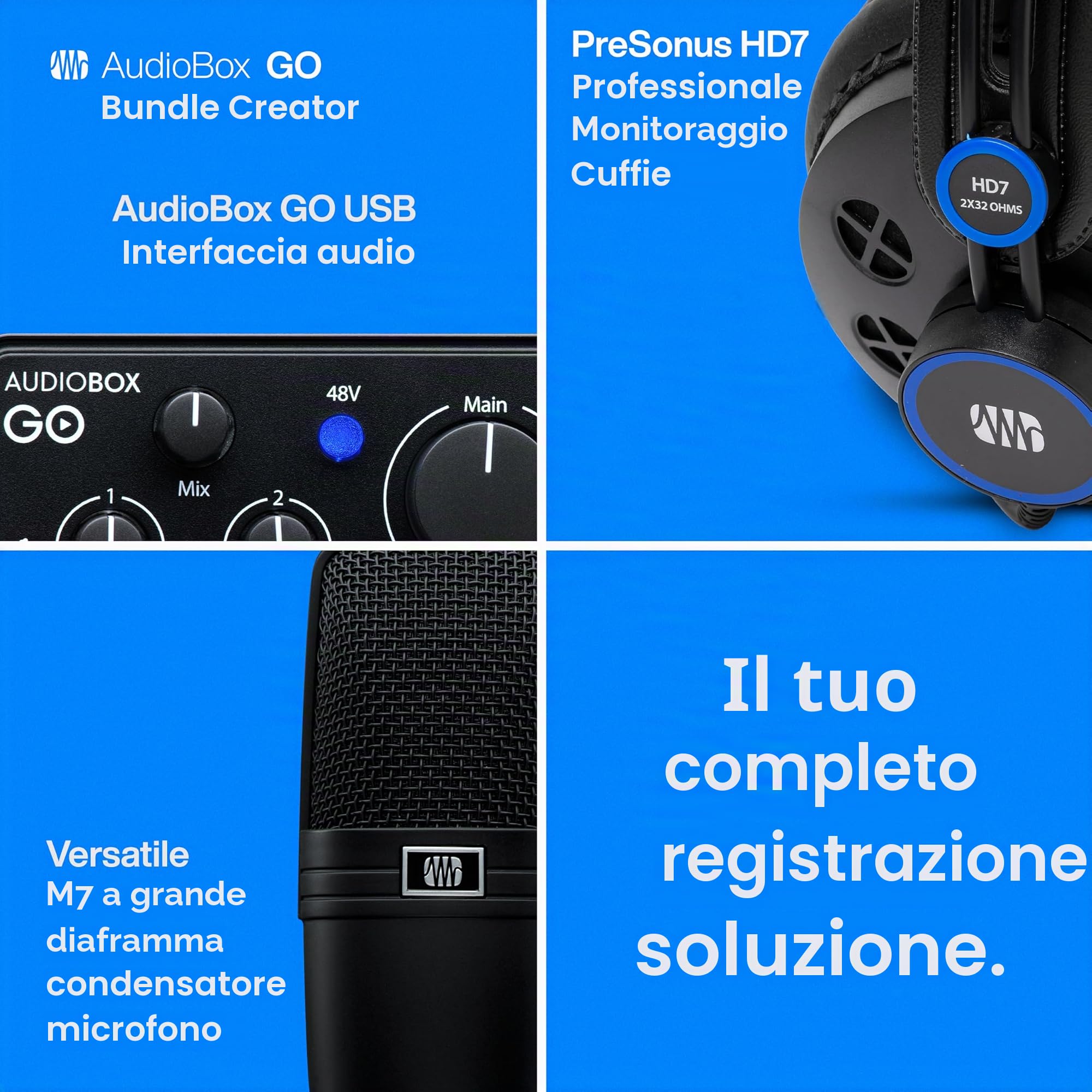 PreSonus AudioBox Go Creator Set completo di registrazione in studio con interfaccia USB Audio 96K, microfono a condensatore, cuffie di monitoraggio professionali e software DAW Studio One Pro