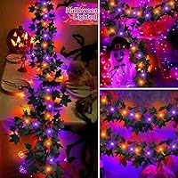 Vista 2 de Temporizador y más grueso: paquete de 2 guirnaldas de hojas de arce negras de Halloween, luces moradas y naranjas, total de 13 pies, 40 luces LED