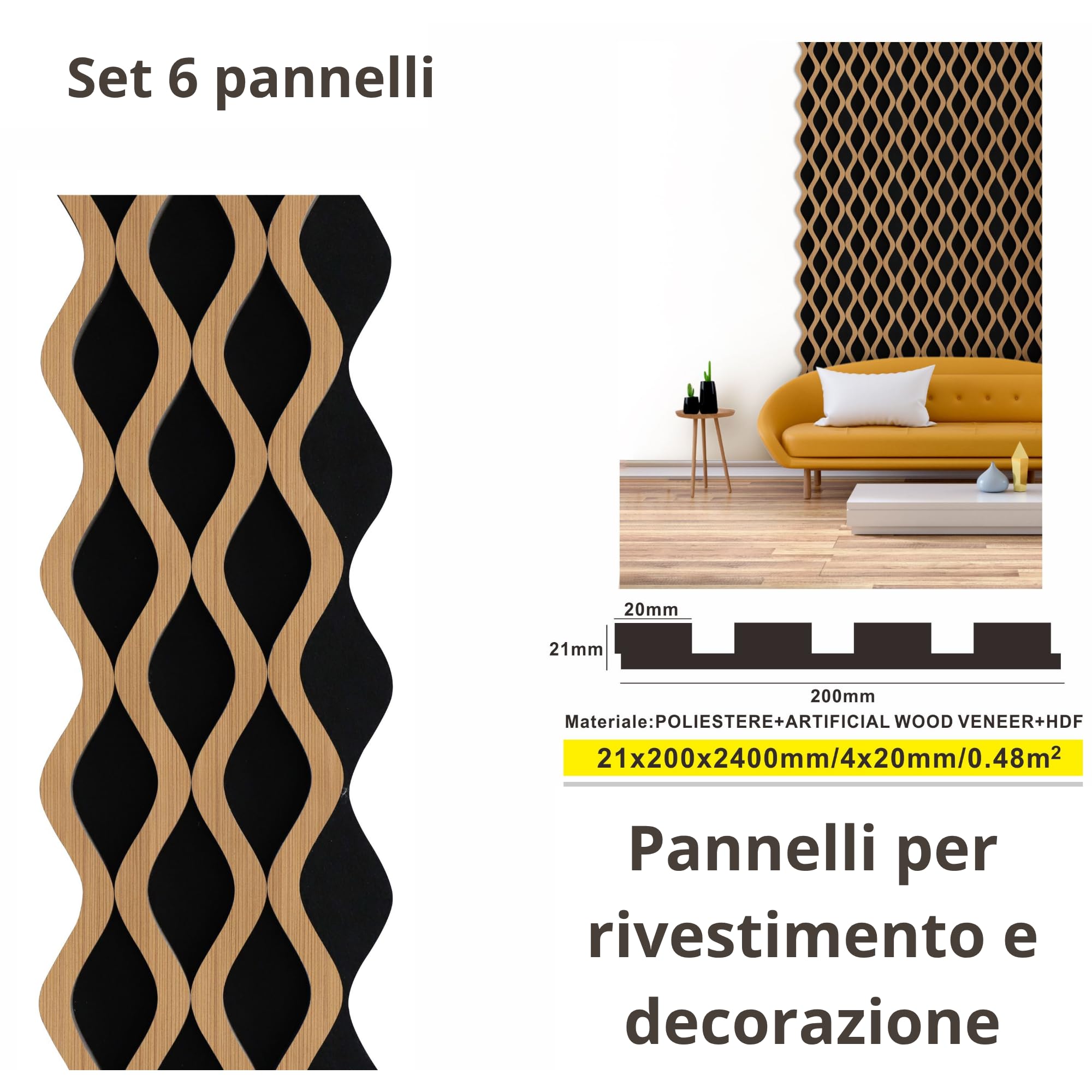 Juego de 6 paneles efecto de listones para revestimiento de pared de techo de polímero, plástico, interior y exterior, 20 x 240 cm, encastre lateral, recortables, rígidos, decorativos, marrón, madera