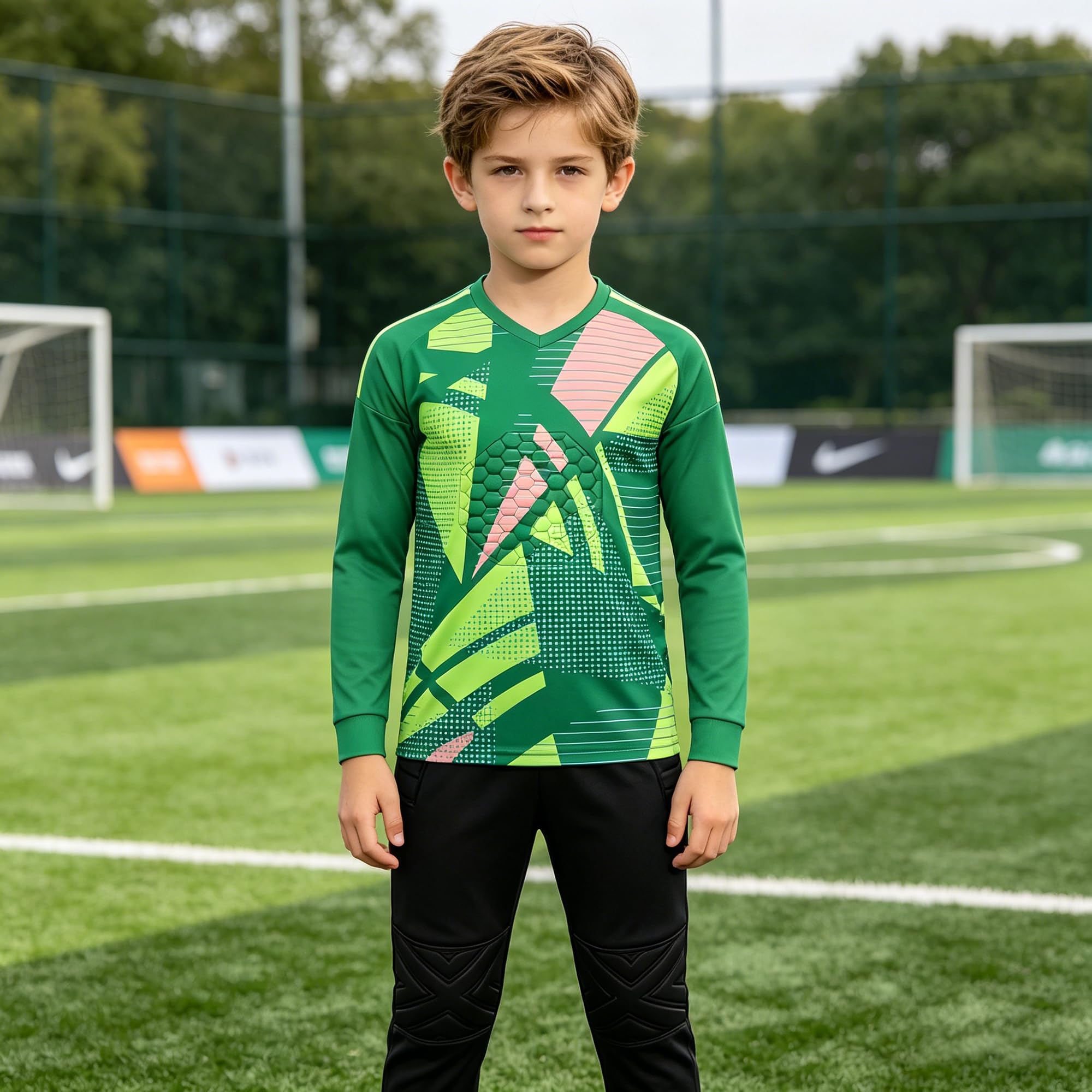 Torwart Trikot Erwachsene Kinder Atmungsaktives Torwarthose Shorts Set Fußball Torwart Torwarttrikot mit Gepolstert Training Wettkampf Handbal Torwart Ausrüstung