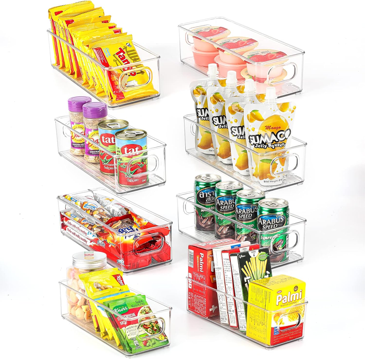 MaxGear Fridge Organizer Bins Clear Stackable Pantry Organization and Storage Multi-Use Storage Bins with Handles for Refrigerator, Fridge, Freezer, Cabinet, Kitchen, Pantry, 10 x 4 x 3 inch, 8 Packs