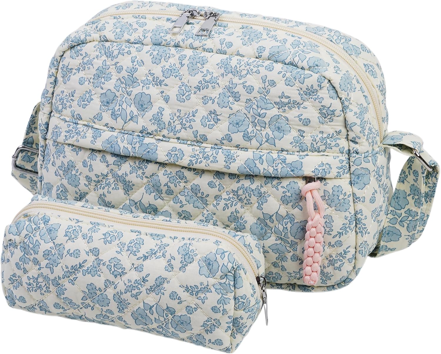 2 PCS/Set Small Cute Floral Quilted Crossbody Bag with Multi-Pockets for Women, Tote Shoulder Everyday Handbags