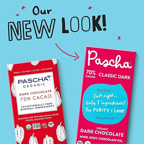 Miniatura 6 de Pascha Barras de chocolate negro orgánico, 70% cacao, UTZ, sin gluten, sin OMG, 2.82 onzas, paquete de 10