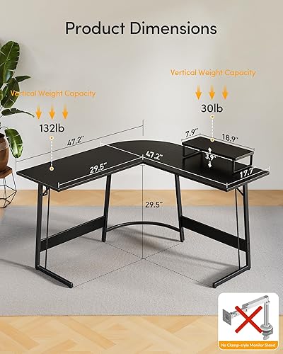 Miniatura 3 de CubiCubi Escritorio en forma de L escritorio esquinero para computadora con soporte grande para monitor mesa de escritura para oficina en casa
