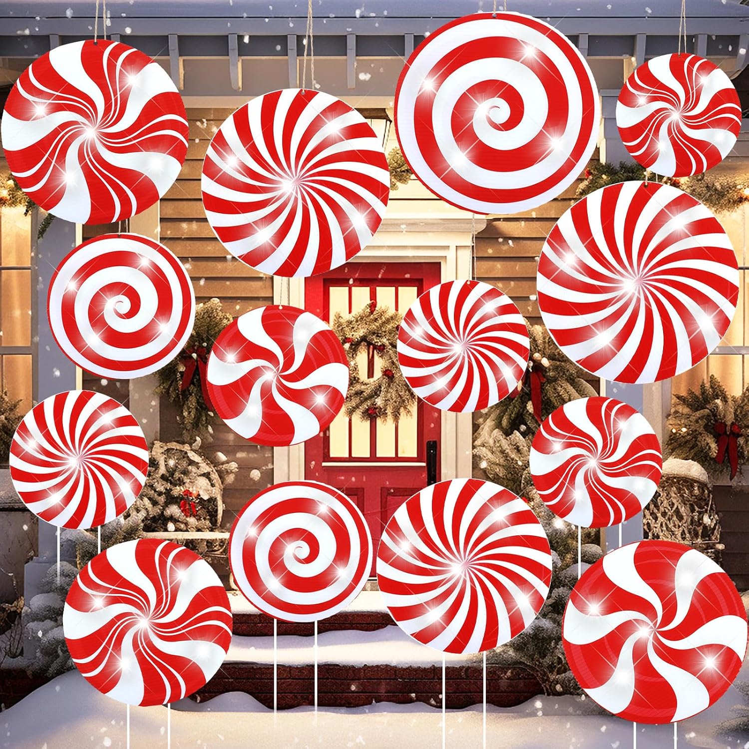 16 Pc Lighted Candy Cane Christmas Ornaments Double Sided