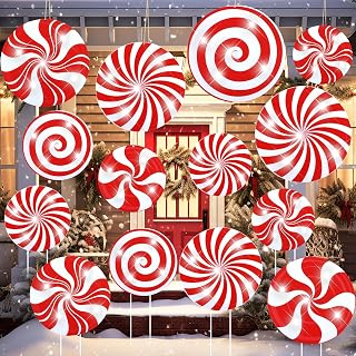 16 Pcs Lighted Outdoor Holiday and Christmas Hanging Porch and Tree Yard Lawn Decoration Christmas Candy Ball Gingerbread Man Gift Box Hanging Ornaments Yard Decorations for Holiday Decor
