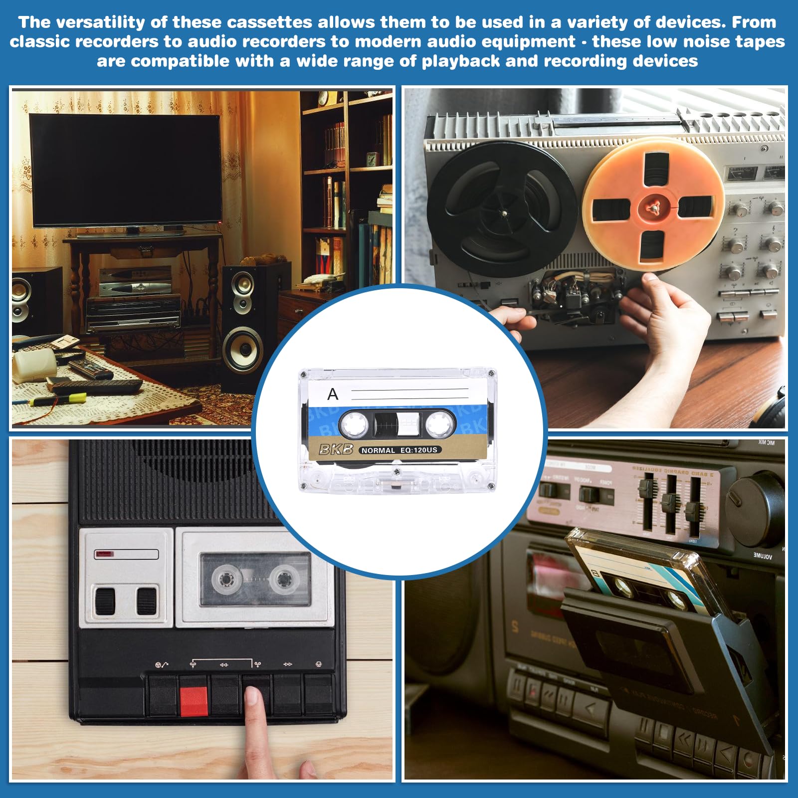 Cassettes audio vides WANDGU 60 min, lot de 10 avec étui plastique transparent