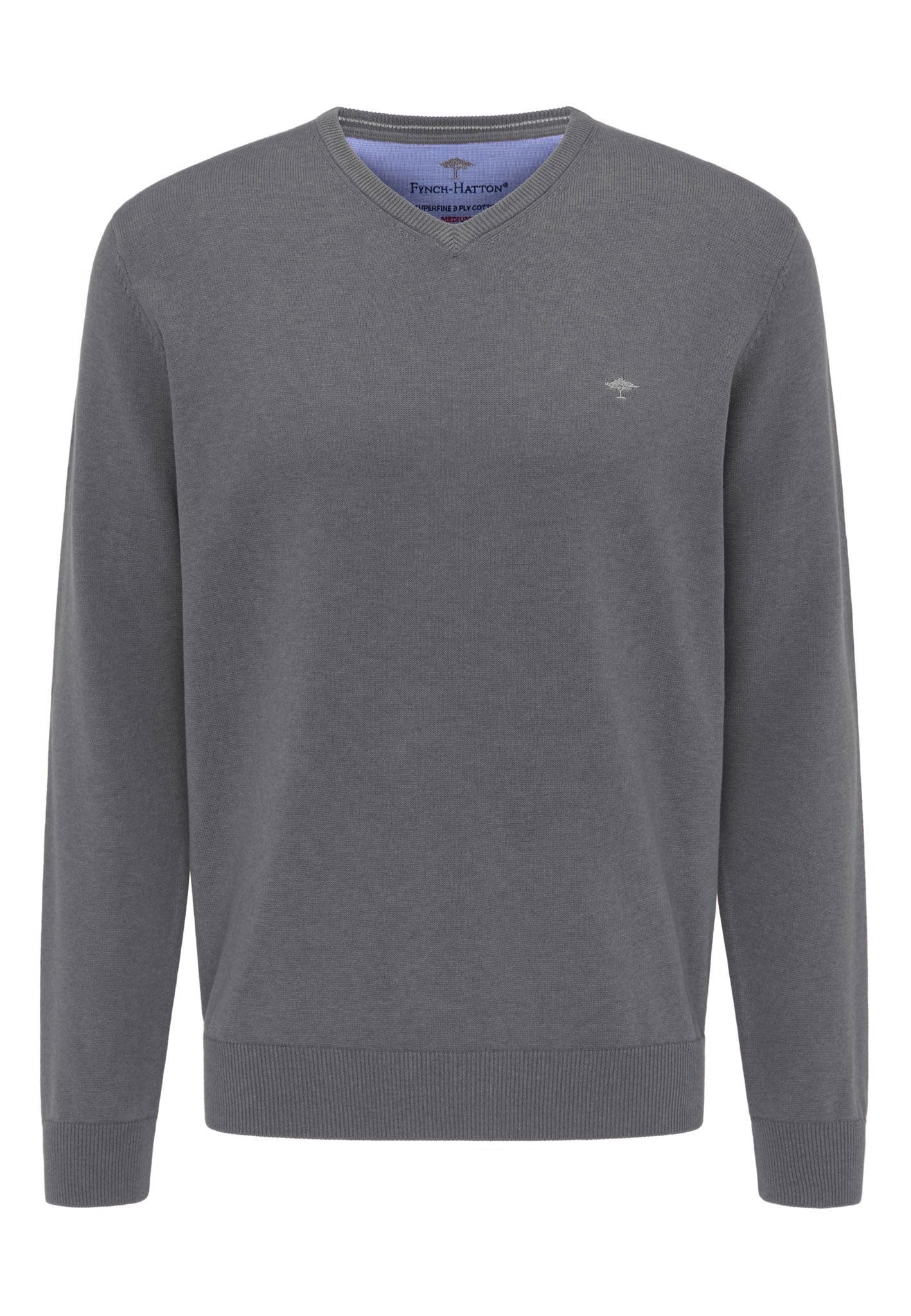 FYNCH-HATTON Men's V-Neck Pullover, Steel, 3XL