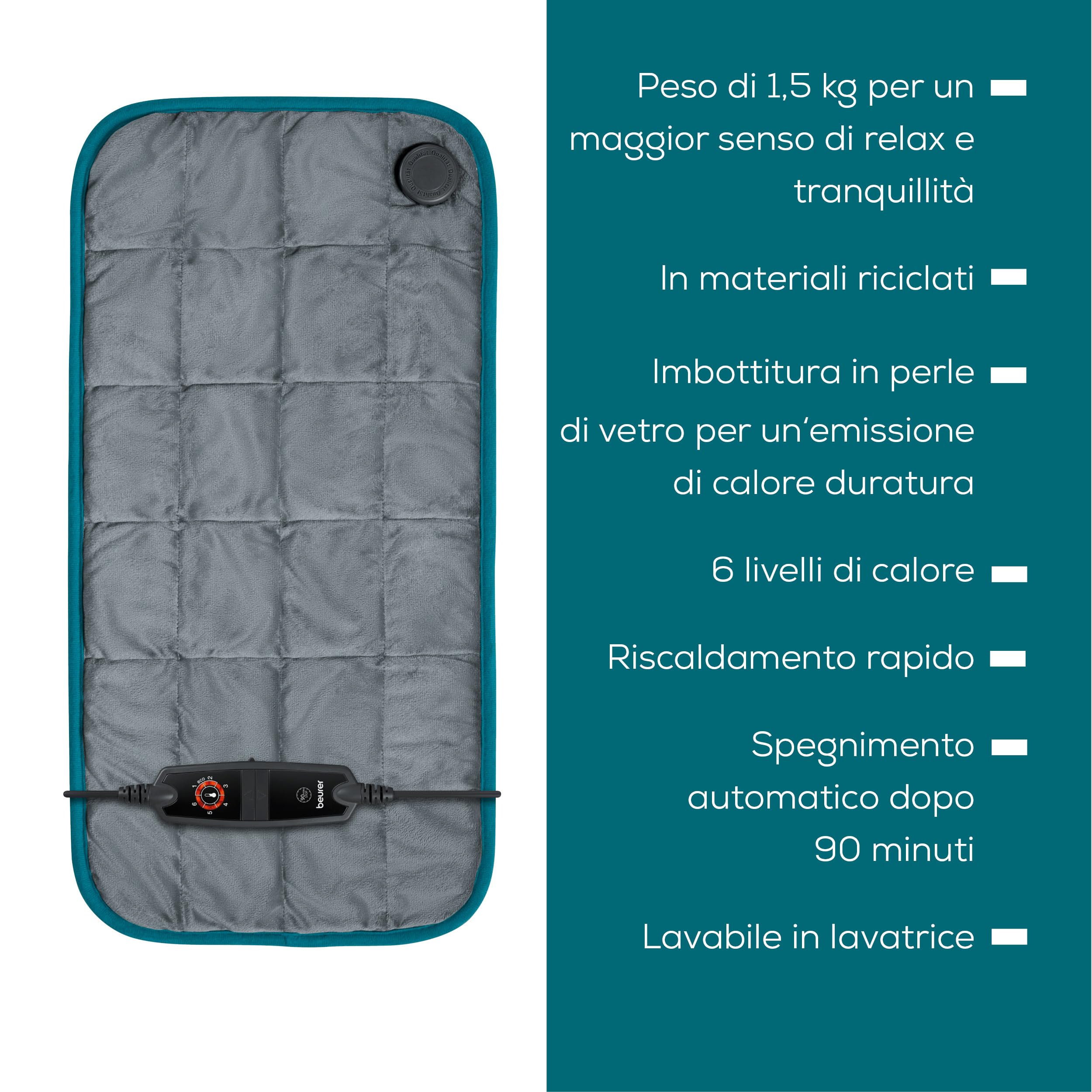 Beurer HK 145 Cosy Weight Cuscino termico ponderato, cuscino confortevole con peso di 1500g per maggiore rilassamento, sollievo e calore avvolgente, con riempimento di perle di vetro, 60 x 30 cm