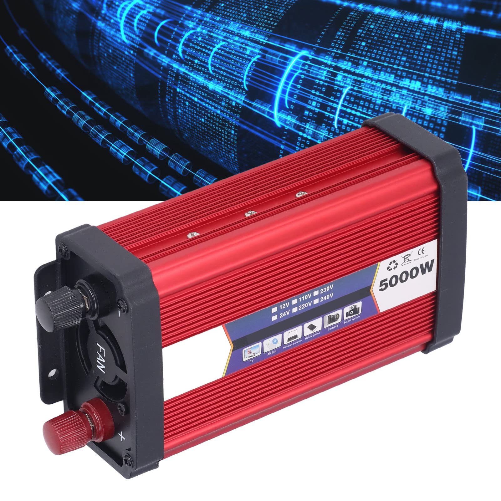 5000W inversor de Corriente, aleación de Aluminio Modificado inversor de Onda sinusoidal para vehículos, disipación de Calor inversor de Coche con Dos Puertos USB (24V a 220V)
