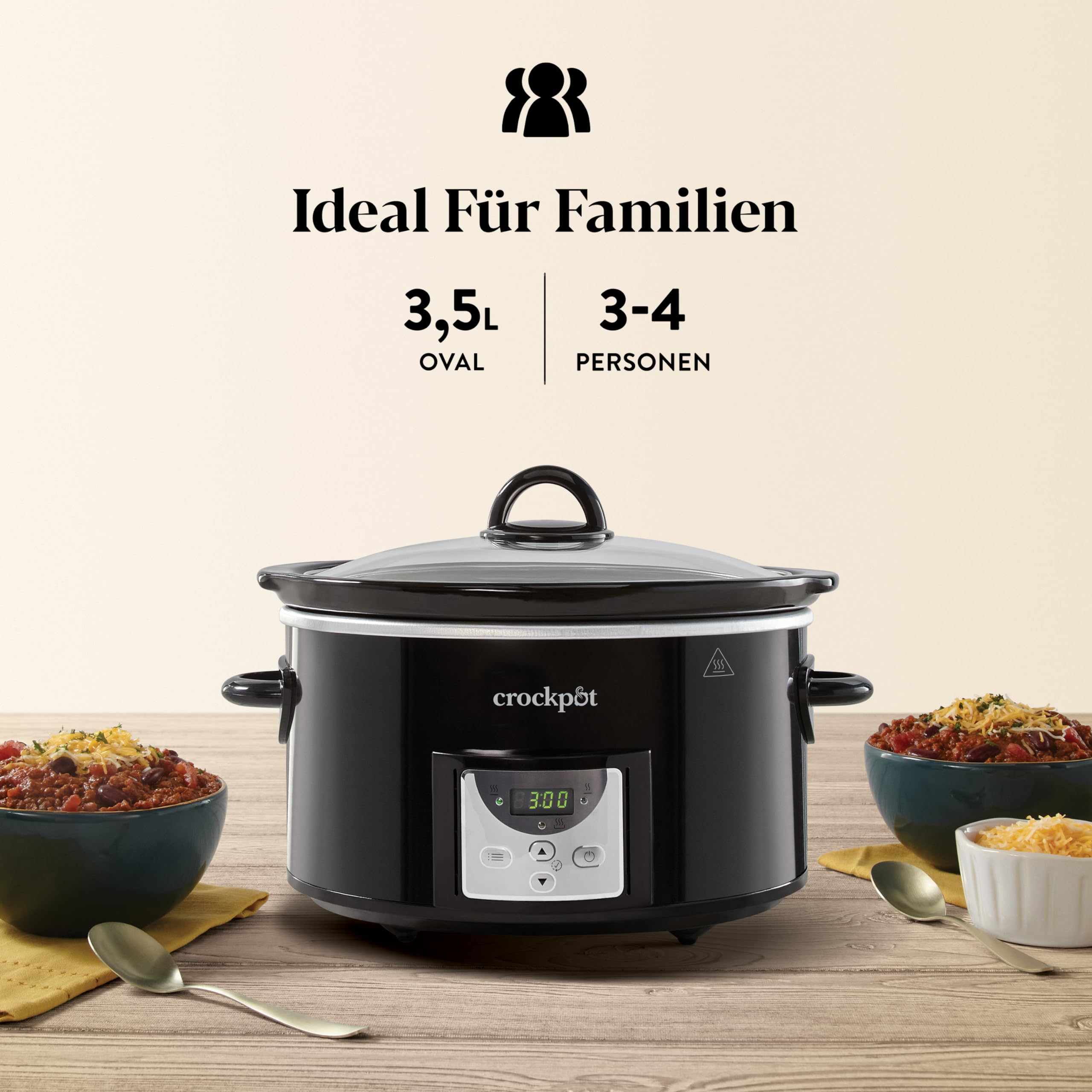 Crockpot Digitaler Schongarer | 3,5 L (3 bis 4 Personen) | Programmierbarer Countdown-Timer | EU-Stecker mit 2 Stiften | Schwarz [CSC113X]