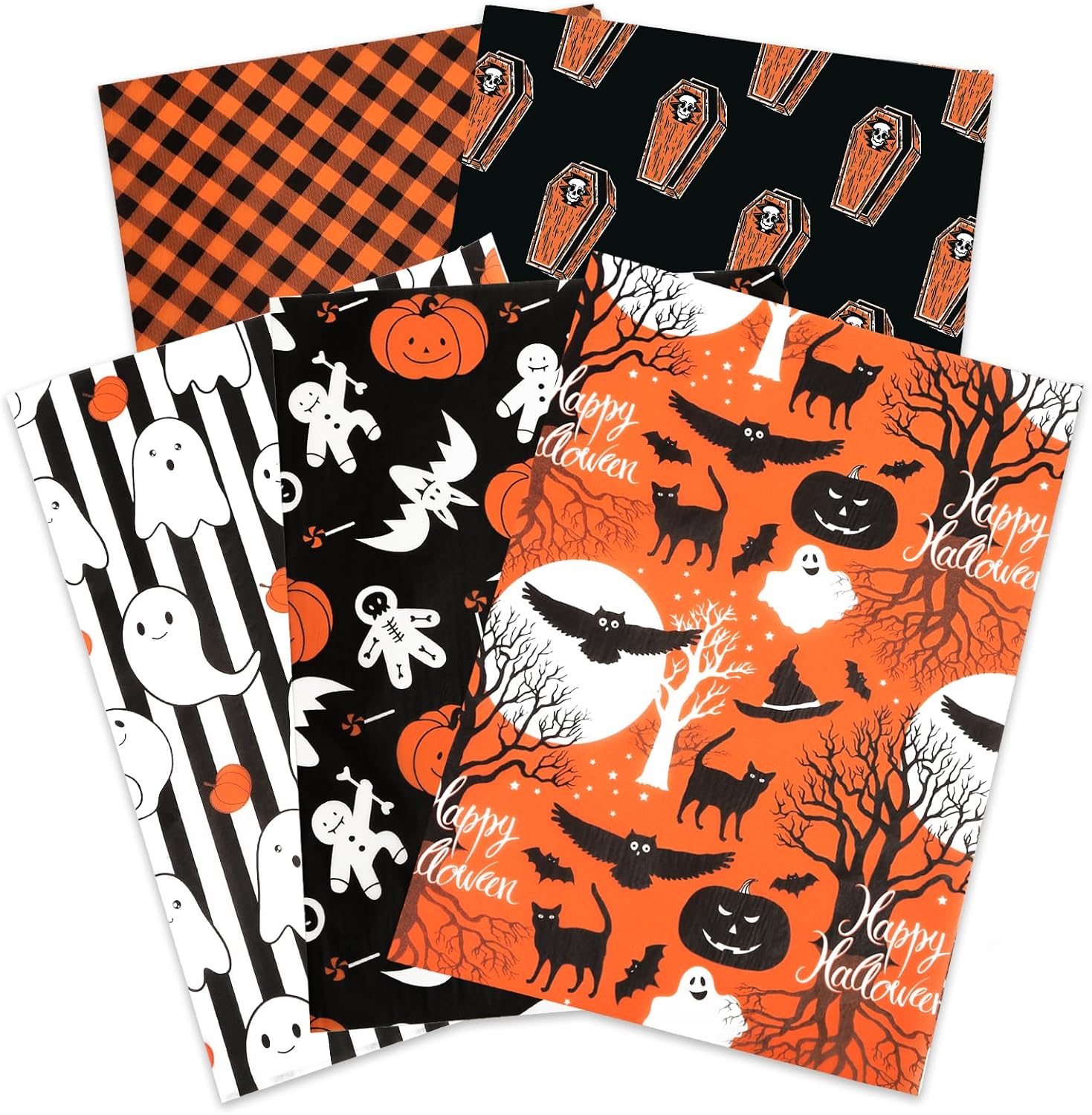 (2 pack). PAPER FAIR 100 Sheets Halloween Pumpkin Ghost Tissue Paper, Black Orange Bulk, 20X14 Inch, Gift Wrapping Art Paper for Spooky Decoration Gift Bags Box Packing, Party Favor, Holiday Gift Decorations