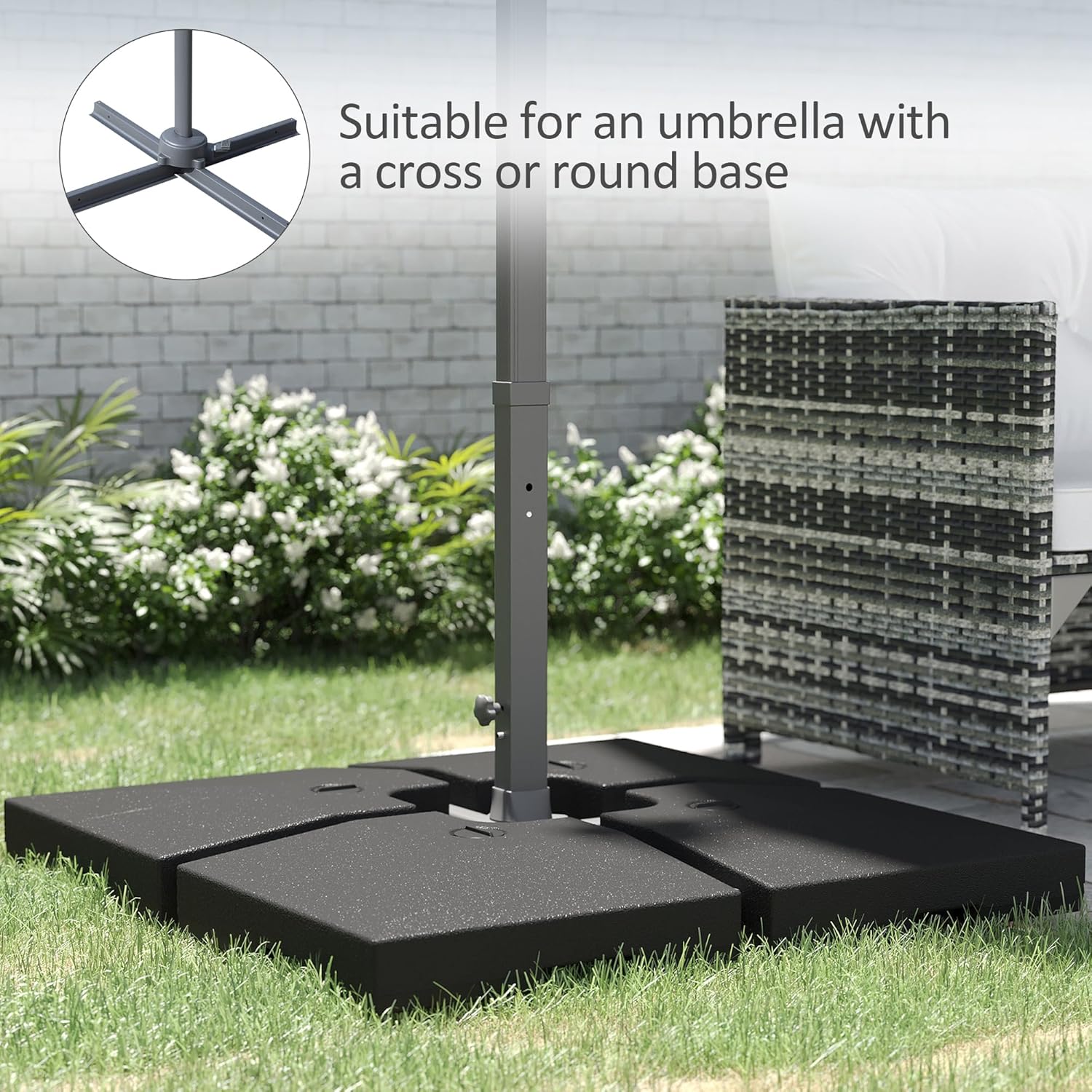 Outsunny 4 Pieces Cantilever Patio Umbrella Base, Outdoor Offset Umbrella Weights, 176 lbs Capacity Water or 264 lbs Capacity Sand Plates Set, Black