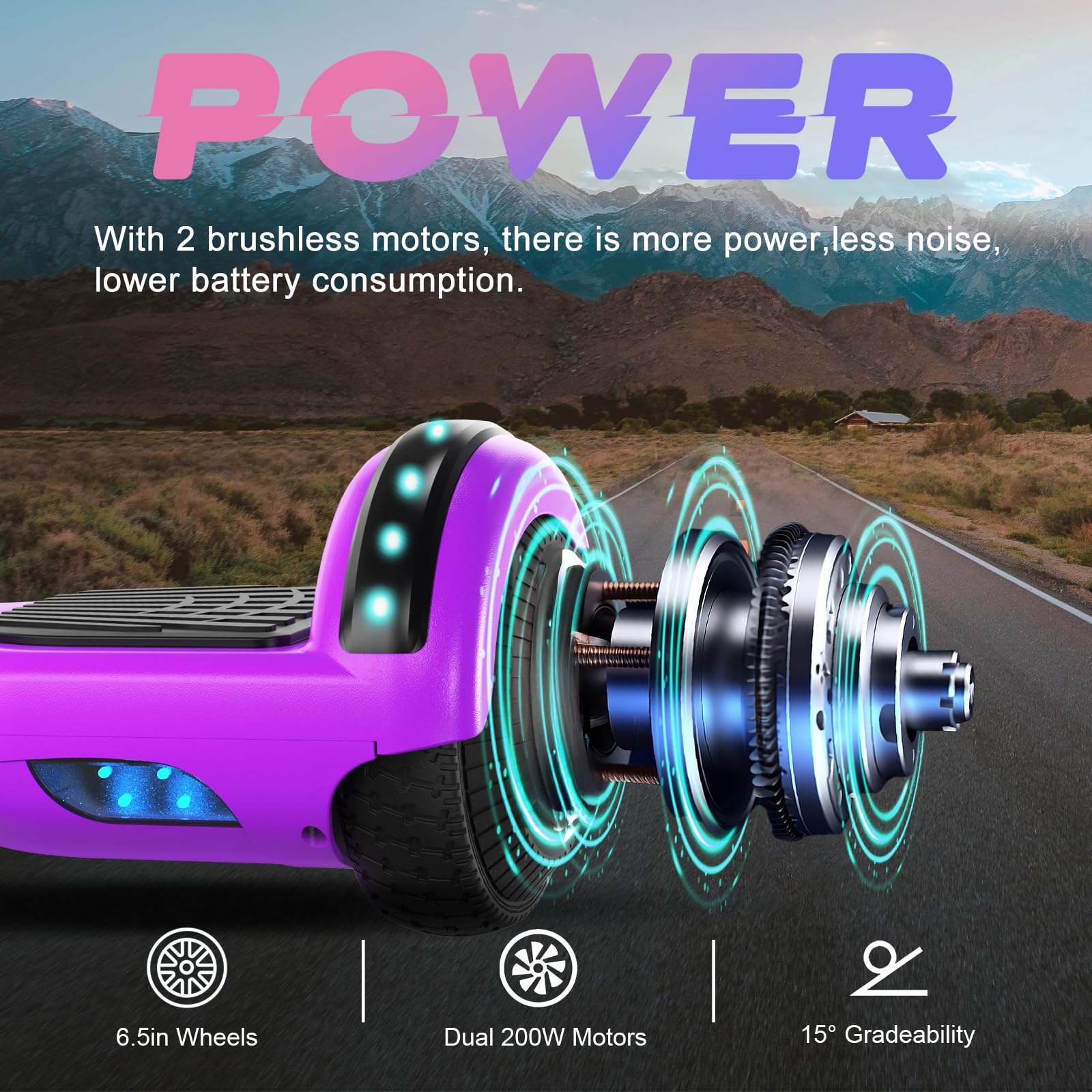 SISIGAD Hoverboard All-Terrain Zweirad-Selbstausgleichender Flash Wheel Elektroroller mit kabellosem Bluetooth-Lautsprecher