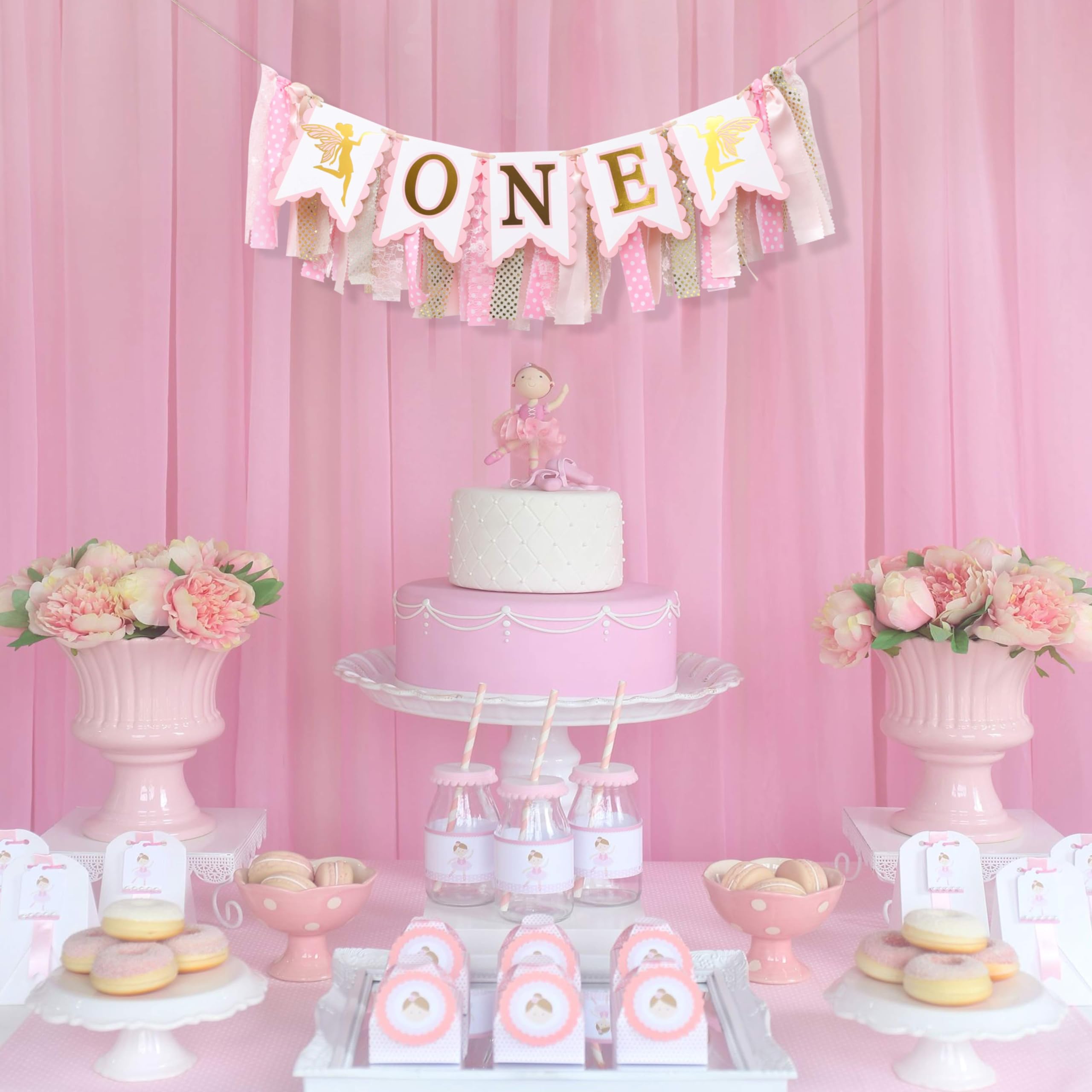 Fairy High Chair Banner - Pink Floral Fairy Party Decor For Girl's 1st Birthday 7 thumbnail image