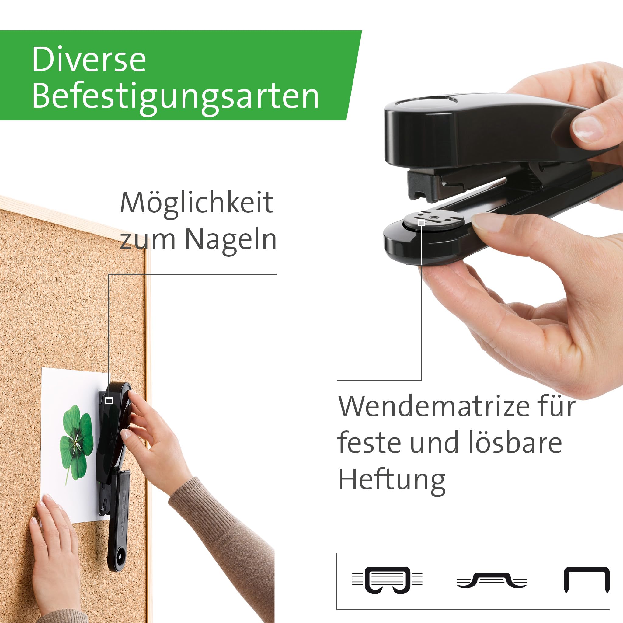 Novus B 4 re+new Heftgerät (Tacker aus Metall mit Kunsttoffoberteil aus nachhaltigem Rezyklat, 40 Blatt, inkl. 200 Tackerklammern) schwarz