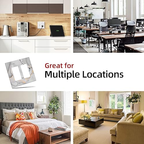 Miniatura 6 de Placa de pared de mármol de 2 cuadrillas doble basculante decorativa cubierta de interruptor de luz moderna abstracta para decoración de dormitorio