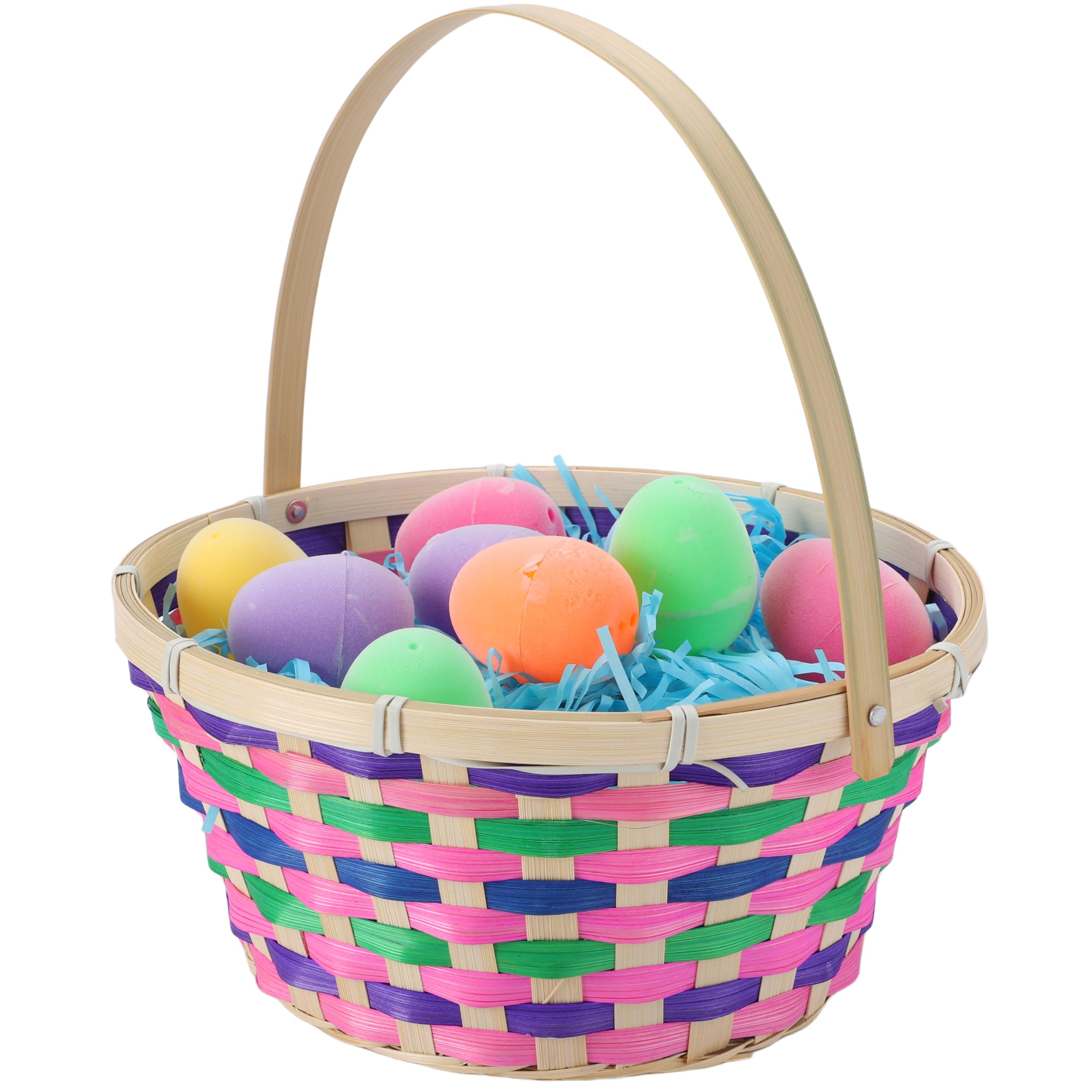 JOYIN Osterkorb, bunt, rund, gewebt, leer, Geschenkkorb mit klappbarem Griff, für Mädchen und Jungen, Ostereiersuche, Party-Leckereien