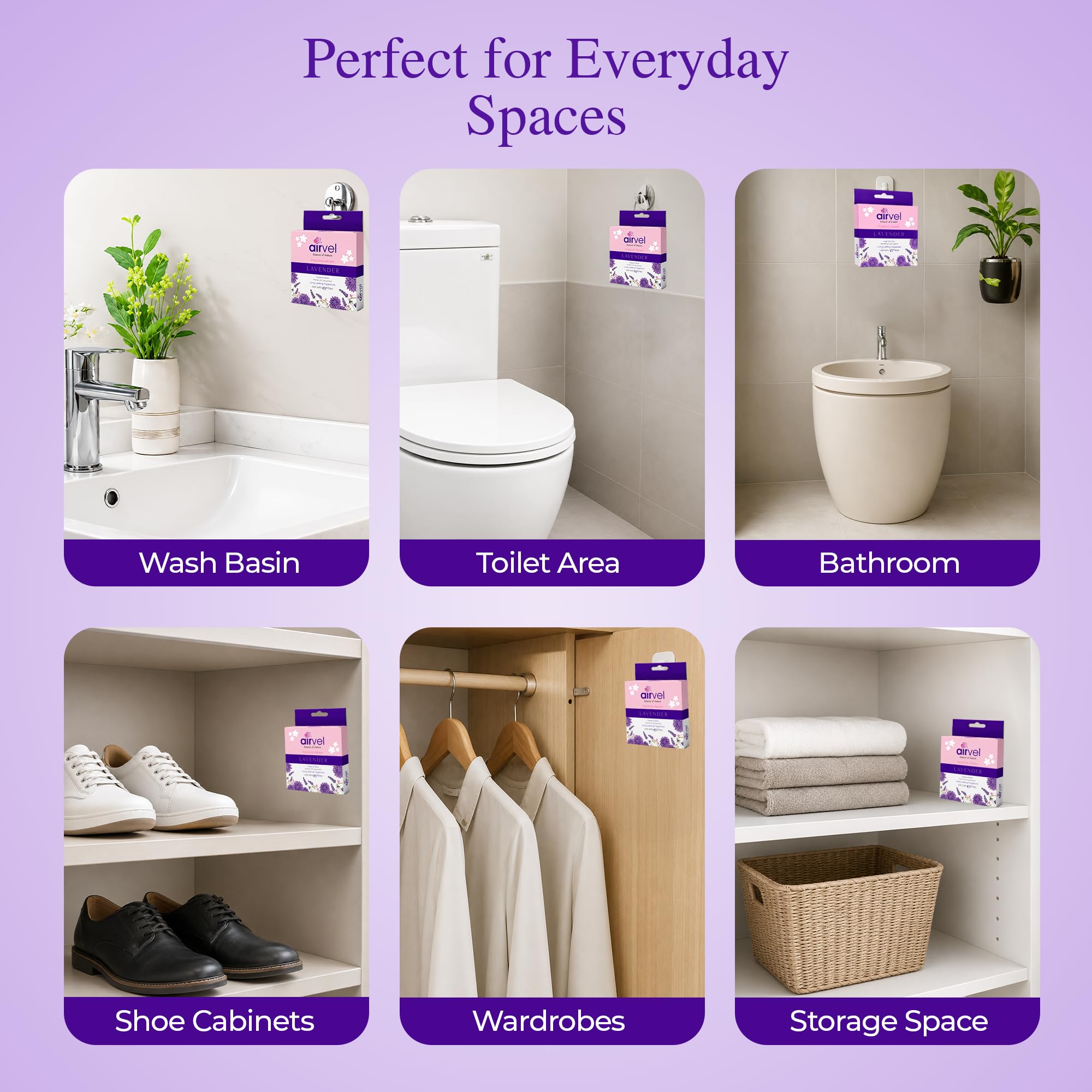 Airvel Lusty Lavender Fragrance Block | Non-Toxic, Safe | Long-Lasting Freshness | Up to 45 Days Pack of 5 (75g Each) 3