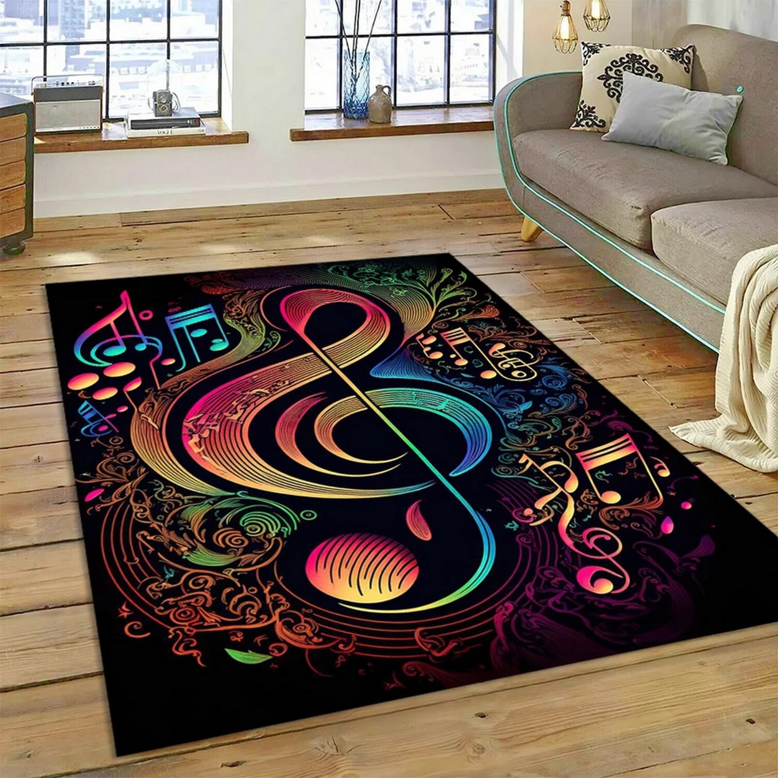 Tapis salon notation musicale 120x160 cm 3D imprimé polyester antidérapant chambre