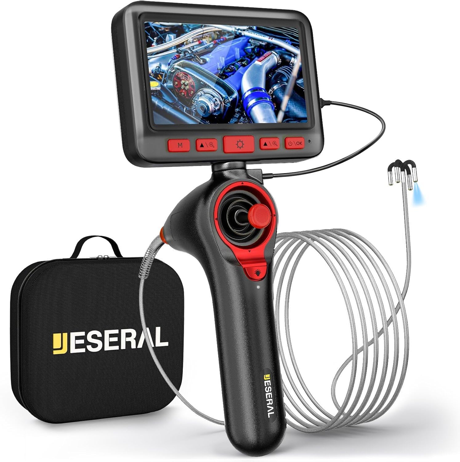4 Way Endoscope Camera 3.9 mm Endosc- 360° Edoscope Swivelling 5 Inch HD 1080P Inspection Camera with Light Tube with 6 LEDs, IP67 Waterproof 1 m Channel Steering