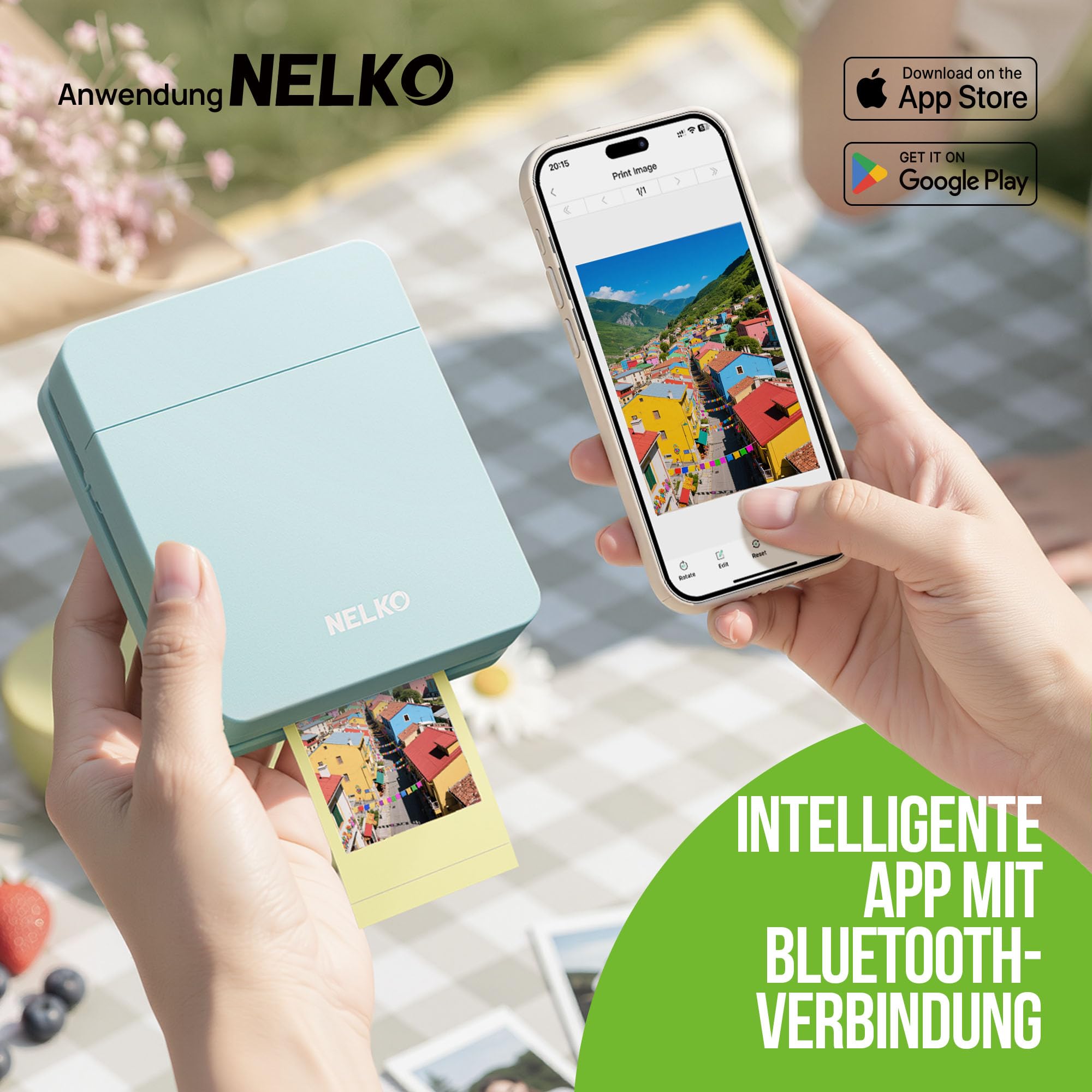 Nelko Fotodrucker PP01 Farbe Tragbarer Mini Fotodrucker, Grün