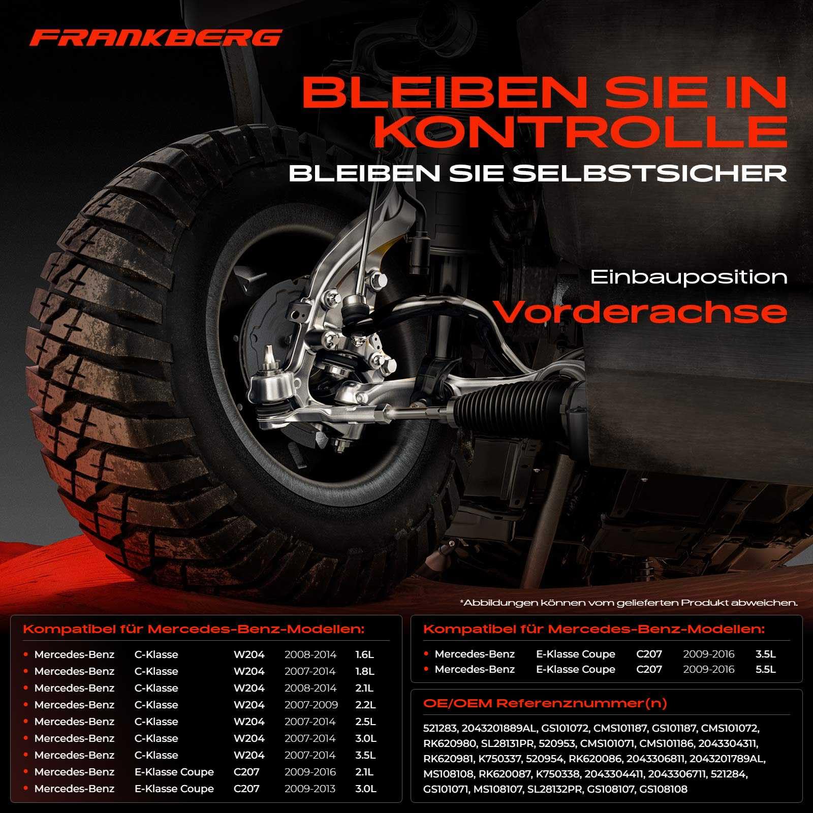 Frankberg 4x Querlenker + 2x Koppelstange Vorne Kompatibel mit C-Klasse T-Model S204 E-Klasse Cabriolet A207 C-Klasse Coupe C204 C-Klasse W204 Replace# 2043304311
