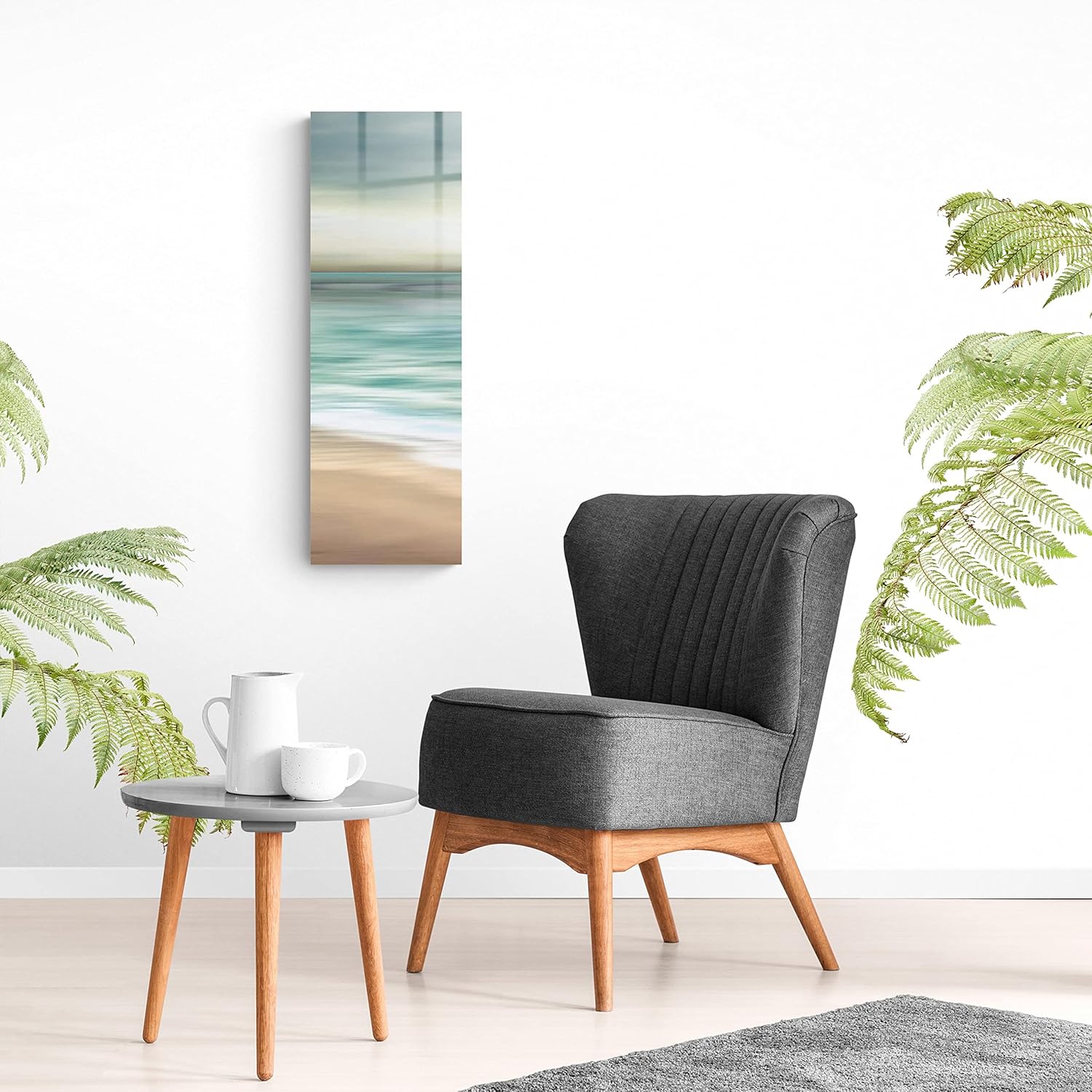 SOULFINE Ocean Calm II, Modern Glass Wall Art, 12"x36" Frameless, Tempered Glass, High Definition Printing, Home Décor.