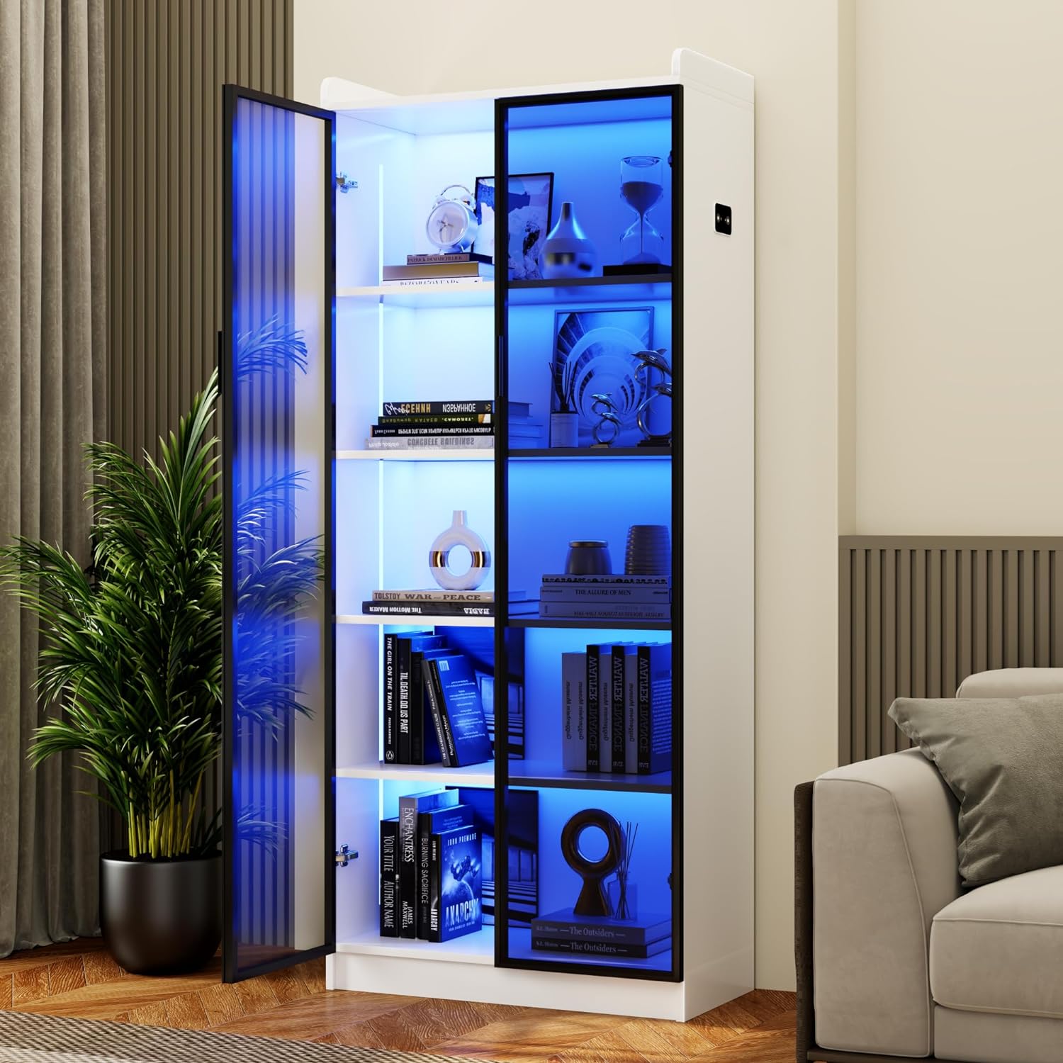 Dystler Display Cabinet in a living room with blue LED lights