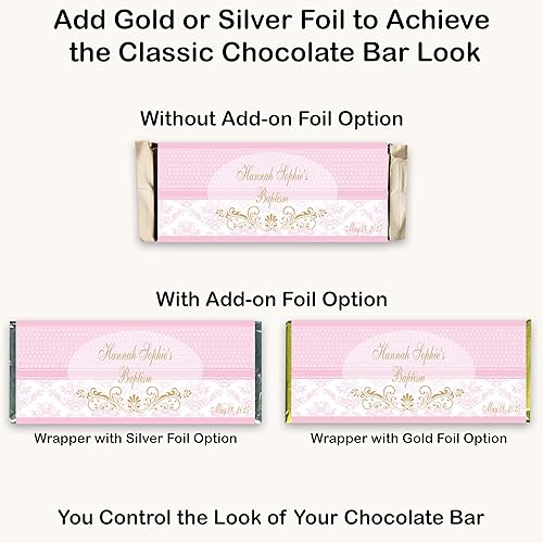 Miniatura 4 de Baptism Pink Polka Dot and Damask Candy Bar Wrappers, Personalized (Set of 12)(W728)(WR43)
