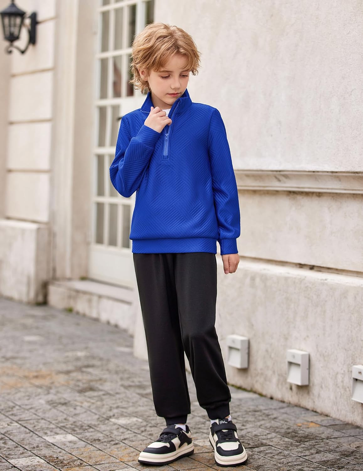 Arshiner Boys Quarter Zip Blue Sweatshirt and Black Sweatpants Fall Winter Clothes Outfitst 7-8 Years - Image 3